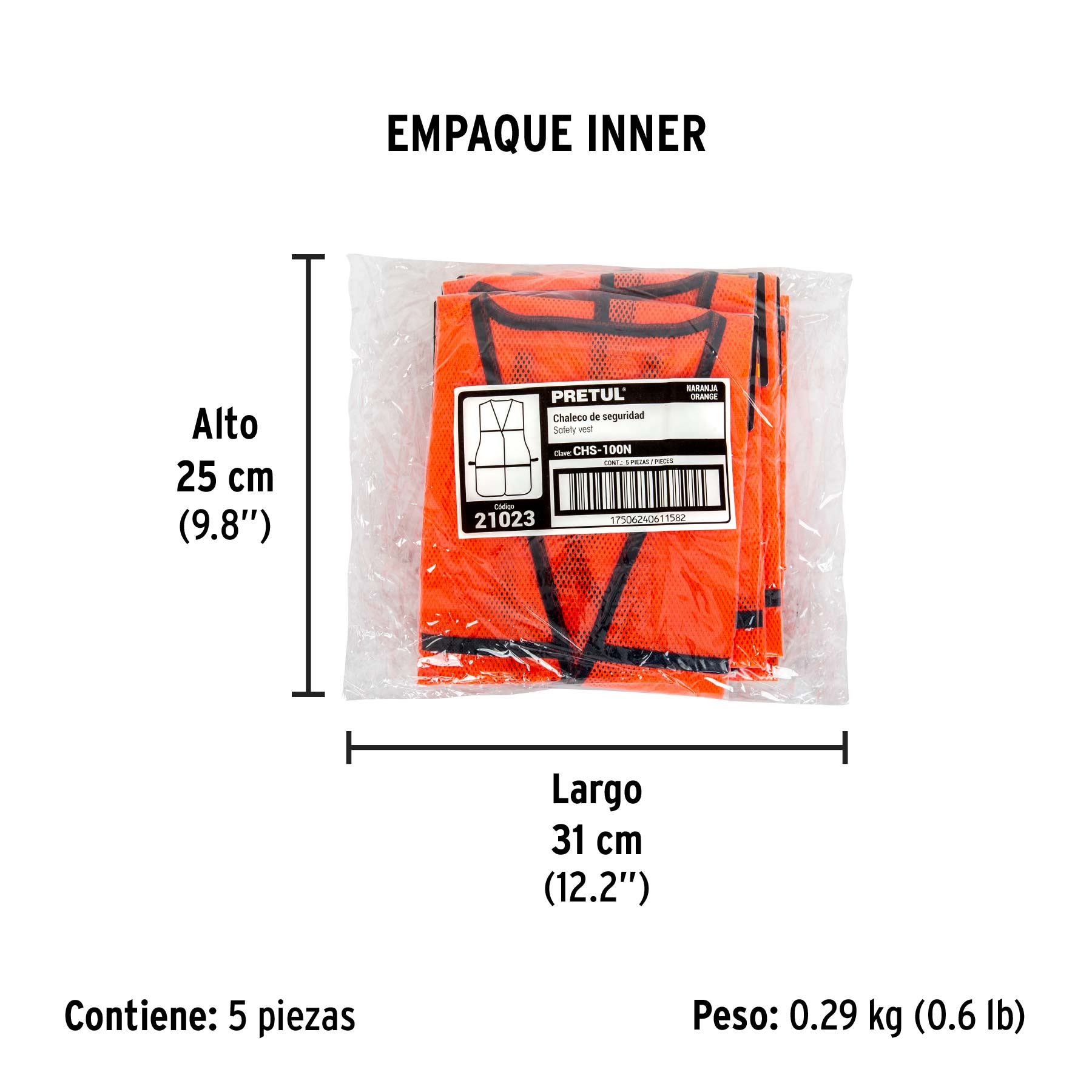 Chaleco de seguridad, uso de día, naranja, PRETUL TRUPER