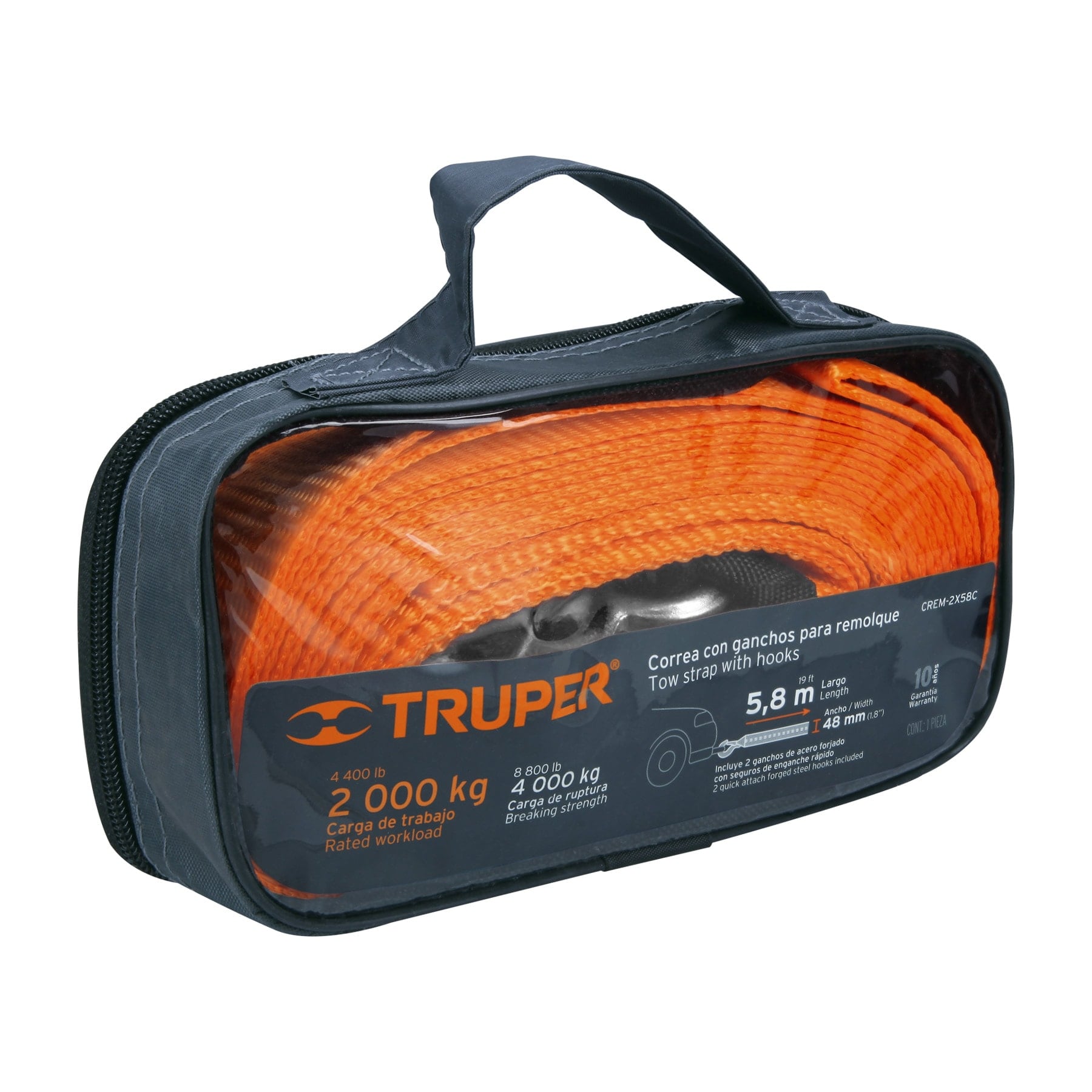 Correa con ganchos para remolque, 48 mm x 5.8 m, TRUPER TRUPER