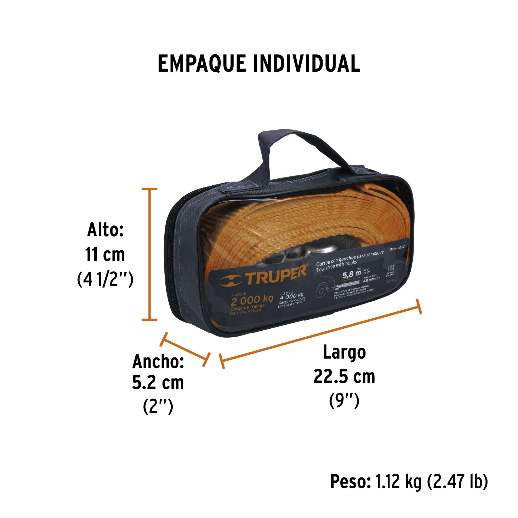 Correa con ganchos para remolque, 48 mm x 5.8 m, TRUPER TRUPER