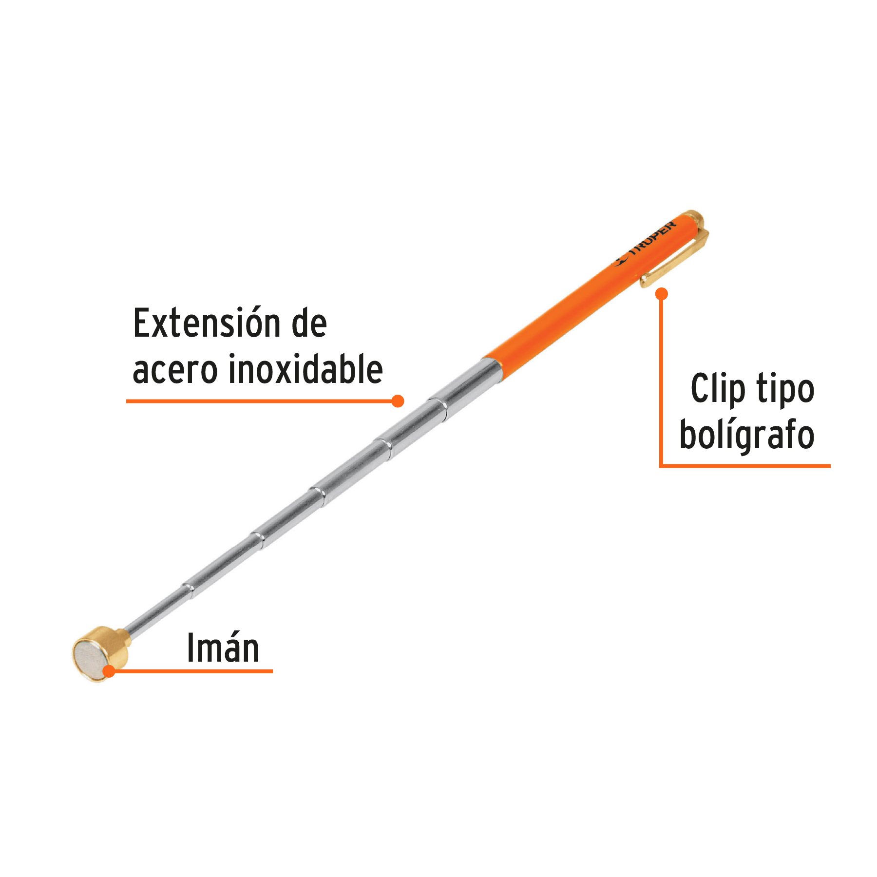 Imán extensible de acero inoxidable, 1.5 kg, TRUPER TRUPER