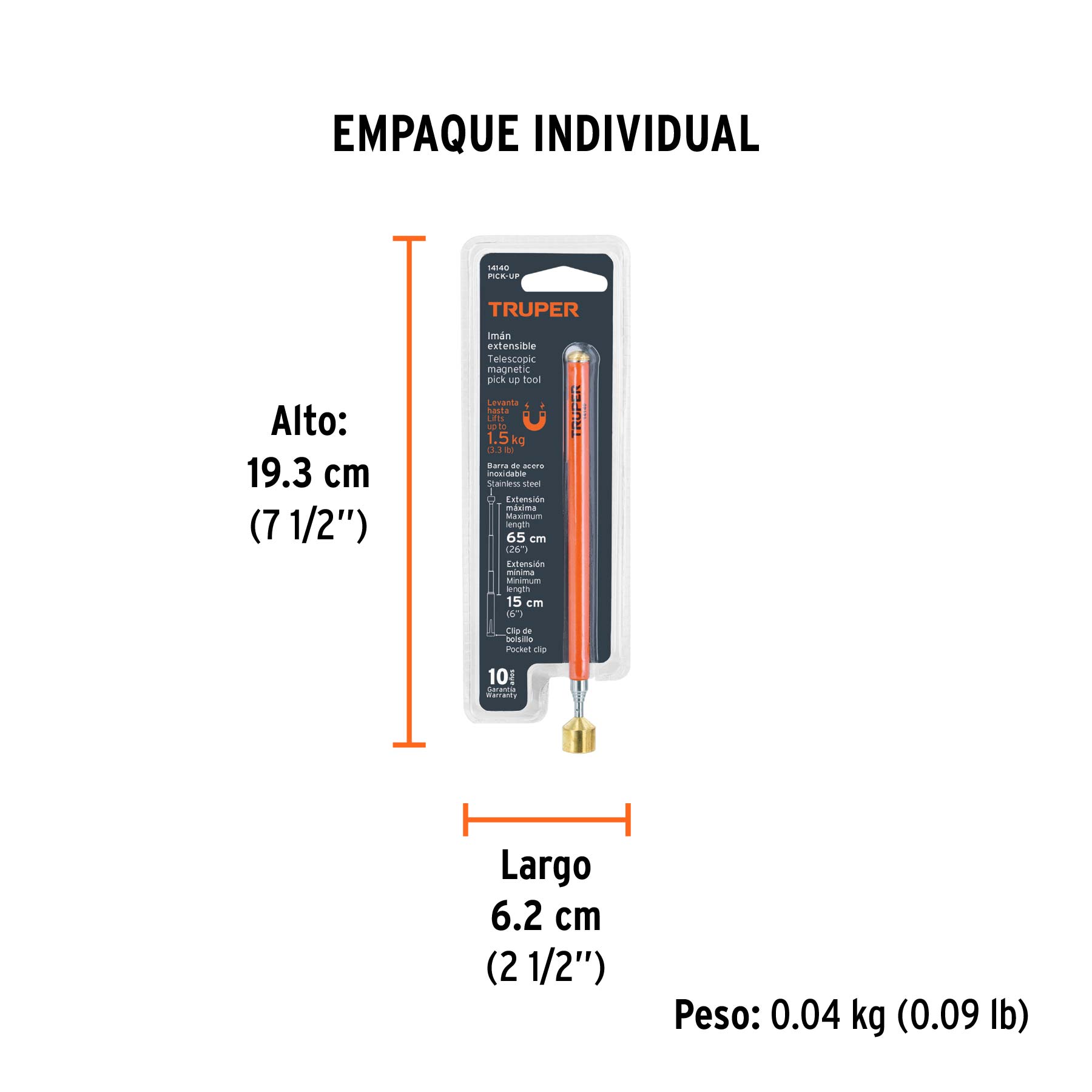 Imán extensible de acero inoxidable, 1.5 kg, TRUPER TRUPER