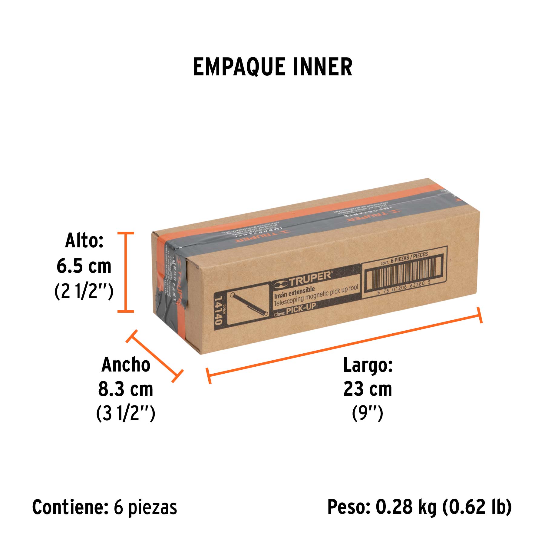 Imán extensible de acero inoxidable, 1.5 kg, TRUPER TRUPER