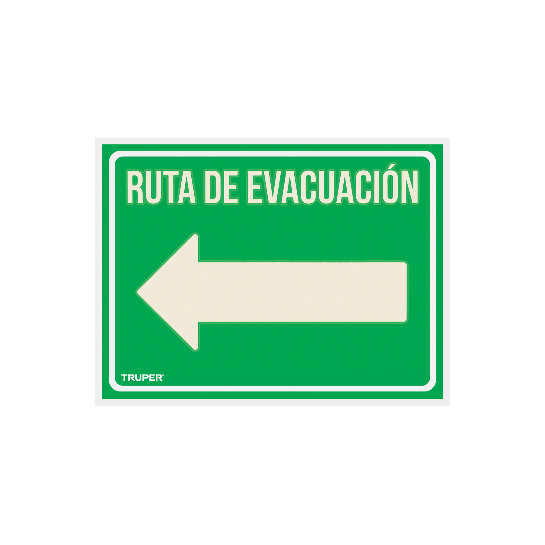 Letrero de señalización "RUTA EVACUACIÓN IZQUIERDA",21x28 cm TRUPER