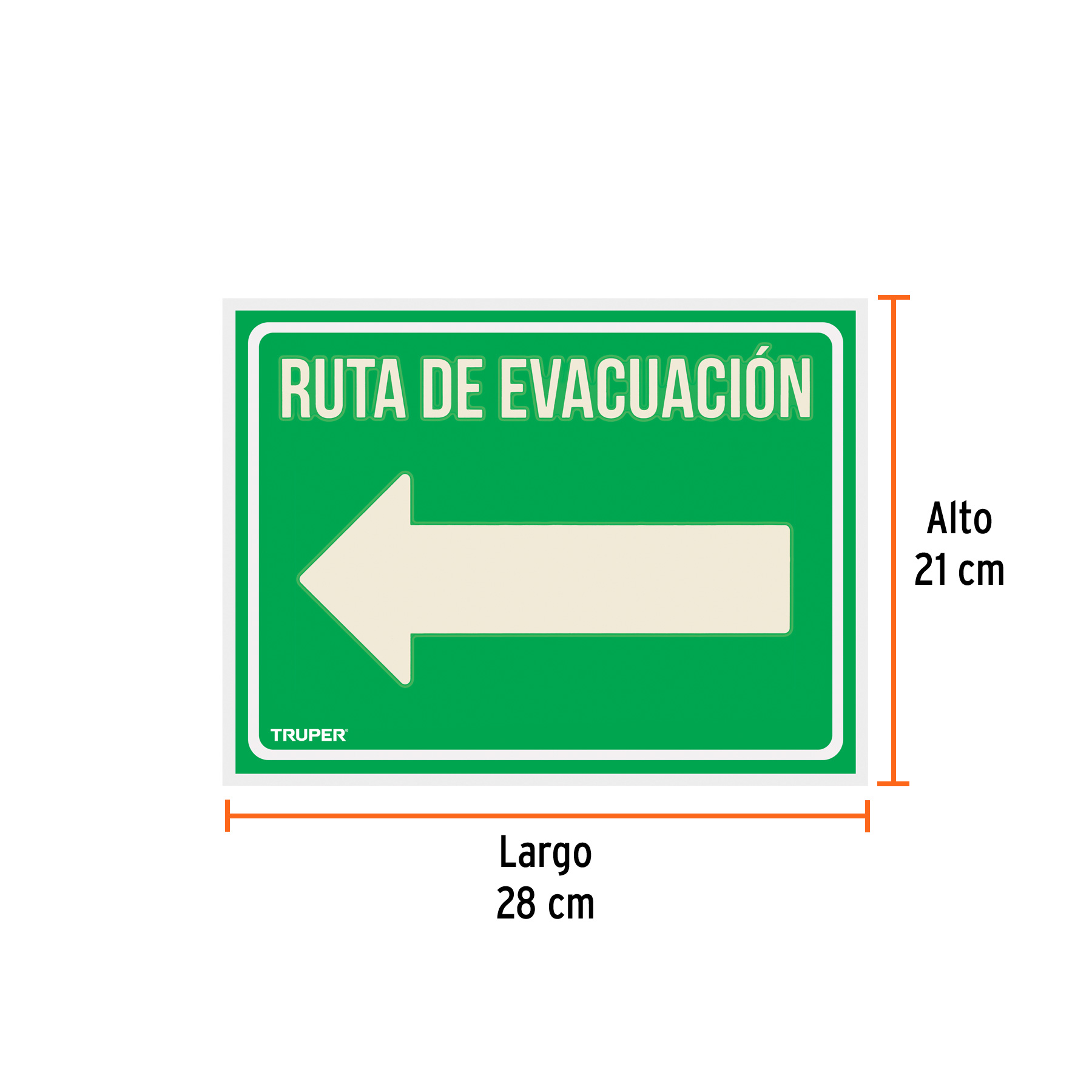 Letrero de señalización "RUTA EVACUACIÓN IZQUIERDA",21x28 cm TRUPER