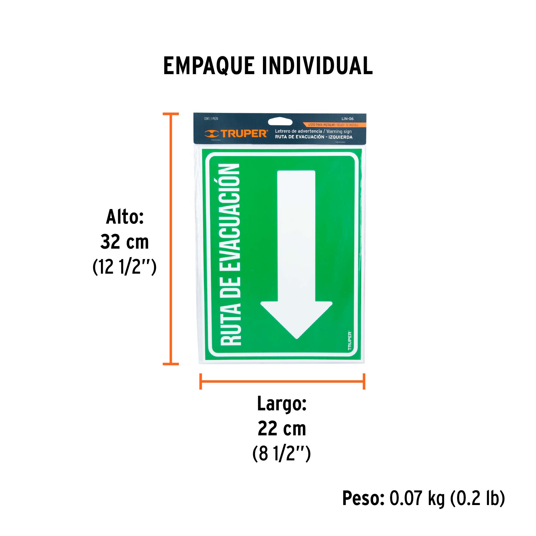 Letrero de señalización "RUTA EVACUACIÓN IZQUIERDA",21x28 cm TRUPER