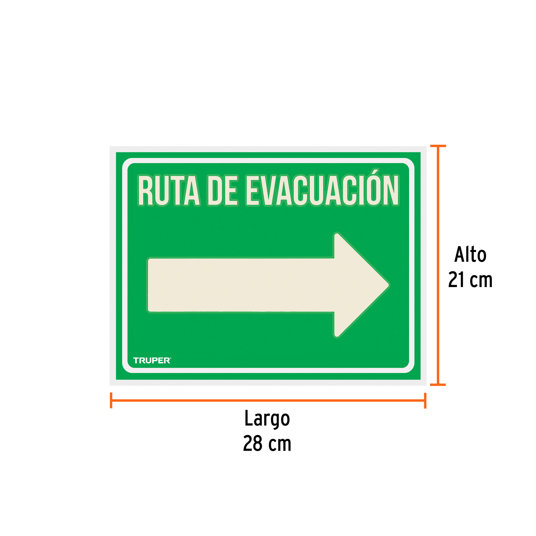 Letrero de señalización "RUTA EVACUACIÓN DERECHA",21 x 28 cm TRUPER