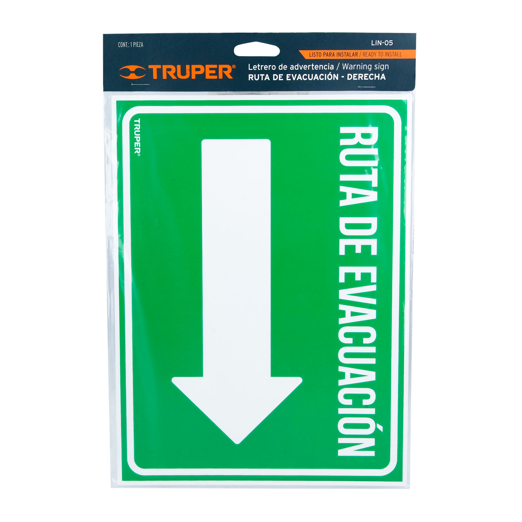 Letrero de señalización "RUTA EVACUACIÓN DERECHA",21 x 28 cm TRUPER