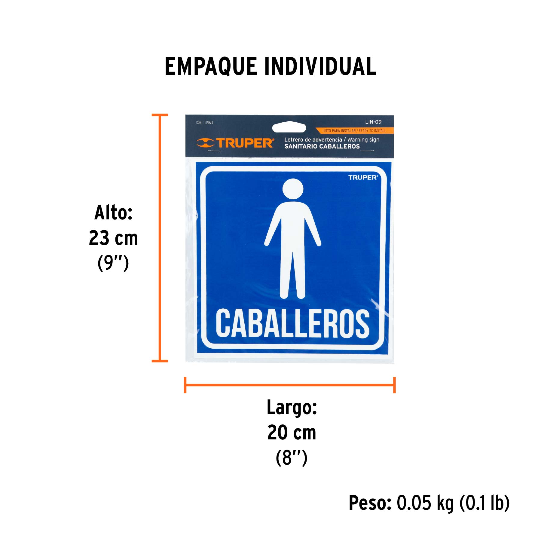 Letrero de señalización "CABALLEROS", 19 x 19 cm, TRUPER TRUPER
