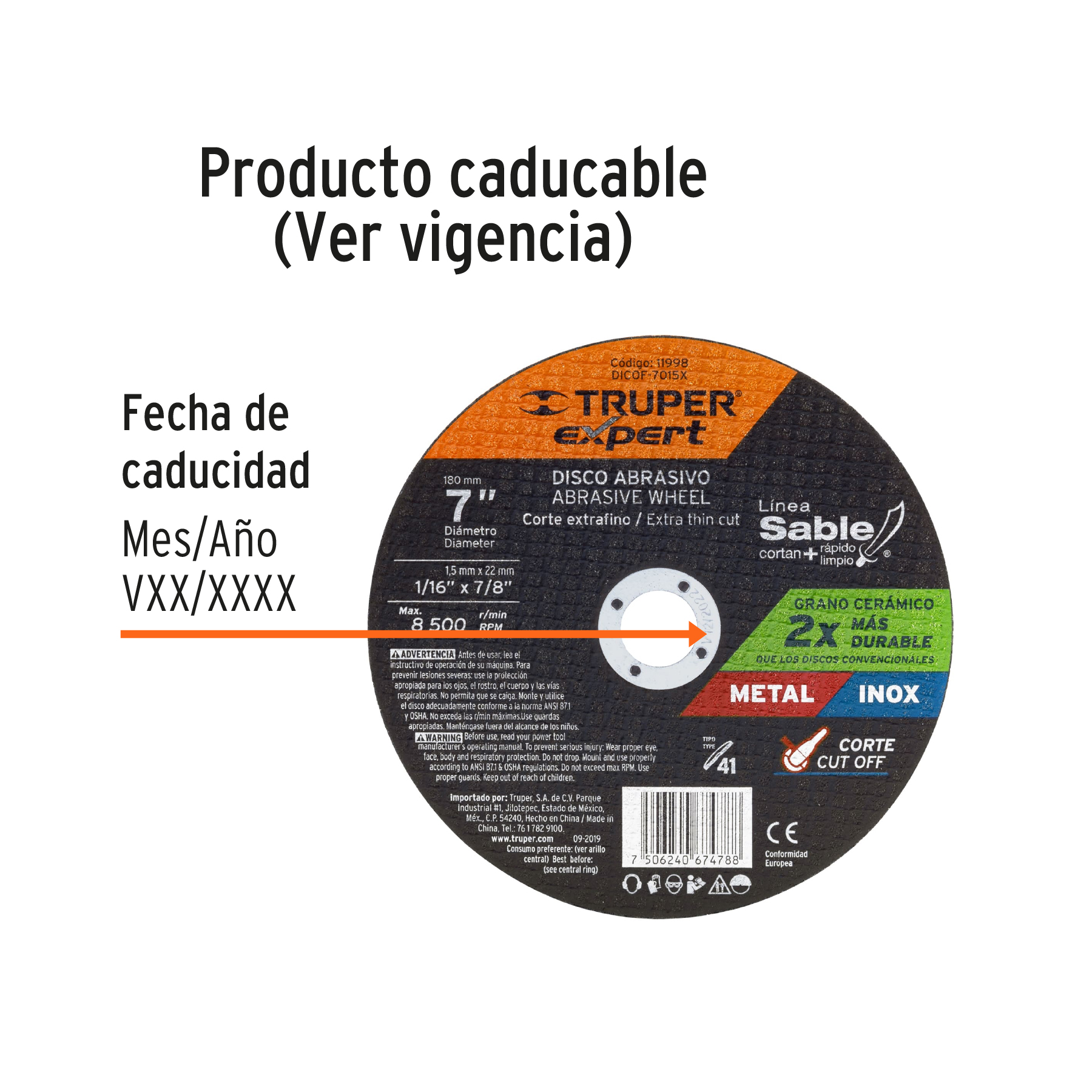 Disco abrasivo de corte preciso metal 7" x 1.5 mm, EXPERT TRUPER