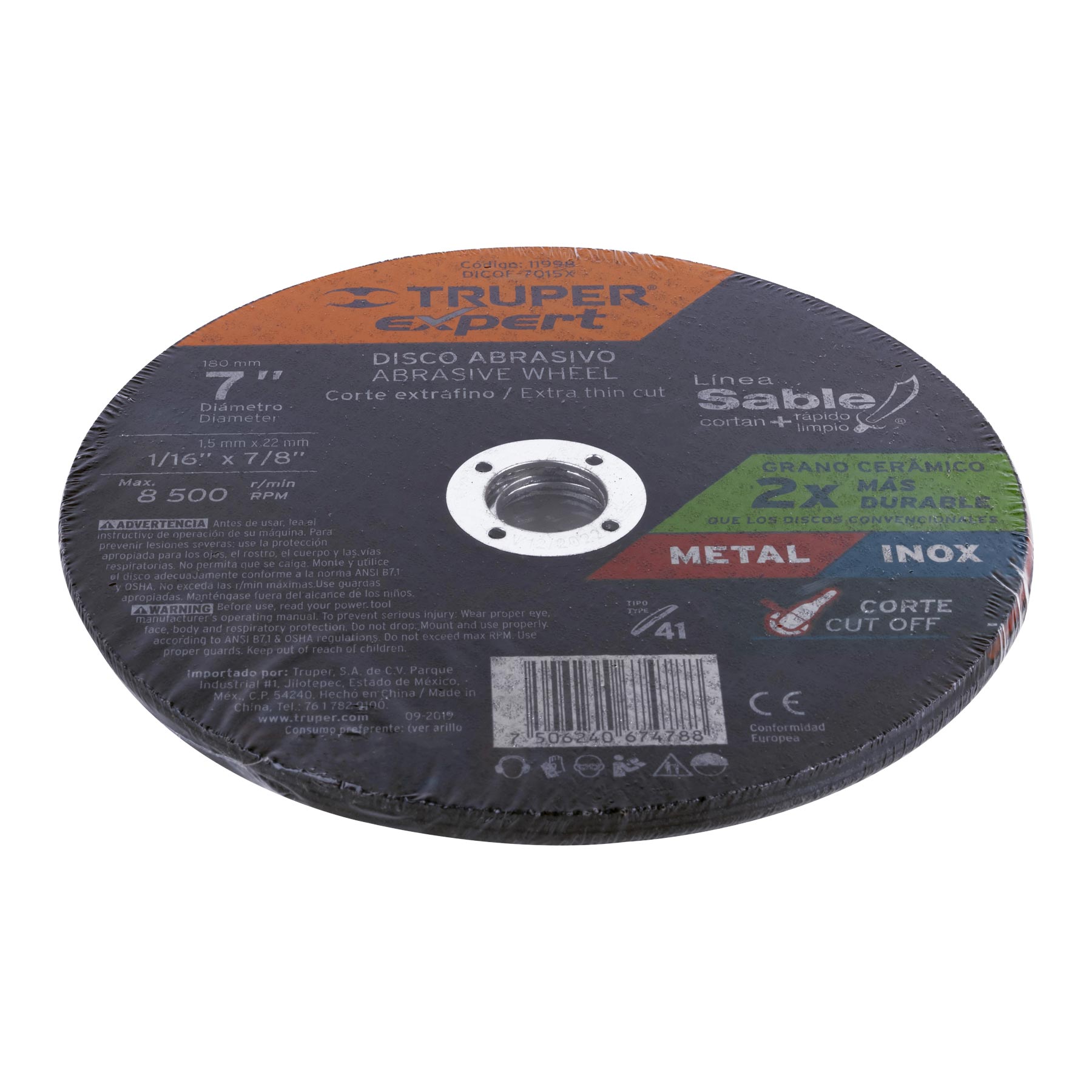 Disco abrasivo de corte preciso metal 7" x 1.5 mm, EXPERT TRUPER
