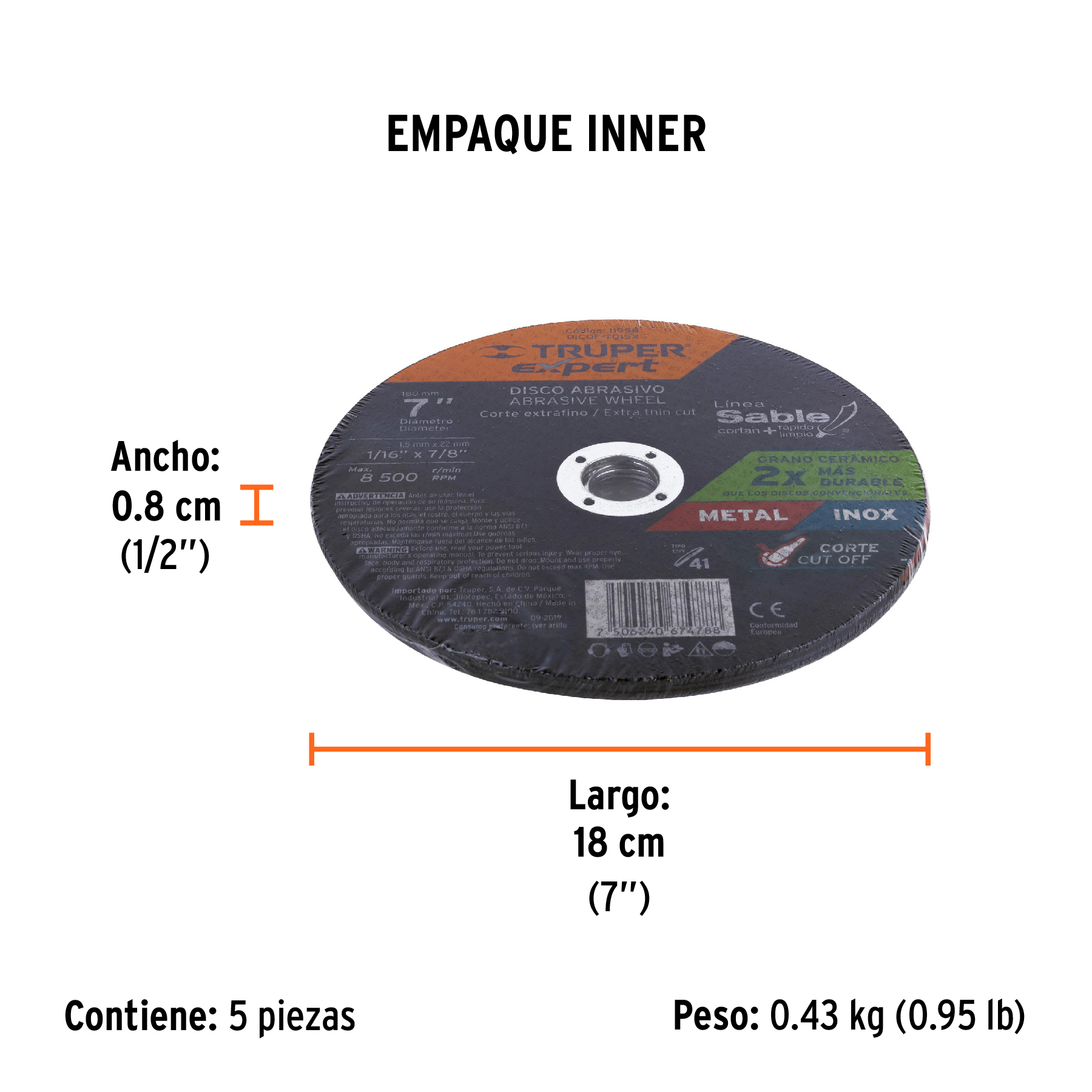Disco abrasivo de corte preciso metal 7" x 1.5 mm, EXPERT TRUPER