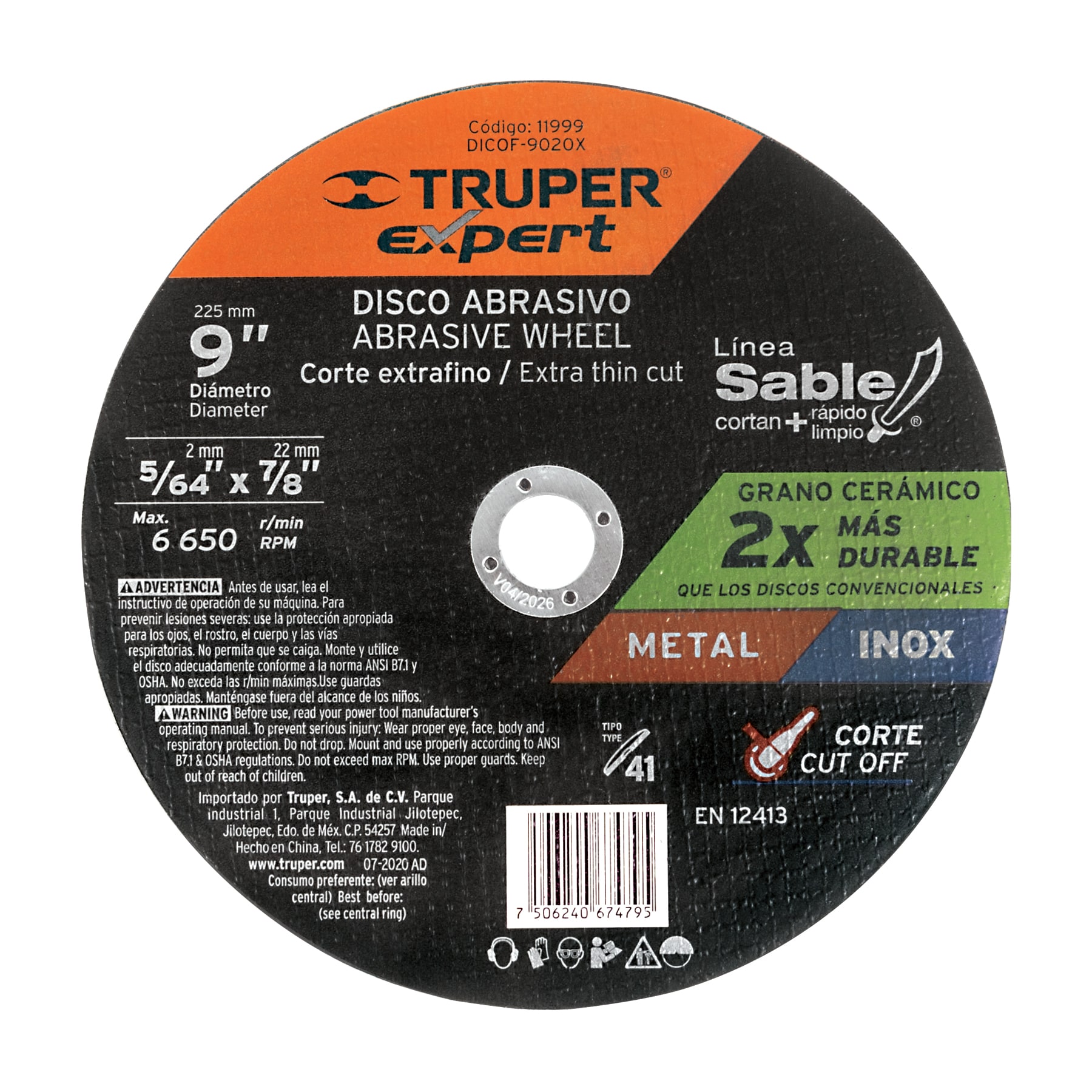 Disco abrasivo de corte preciso metal 9" x 2 mm, EXPERT TRUPER