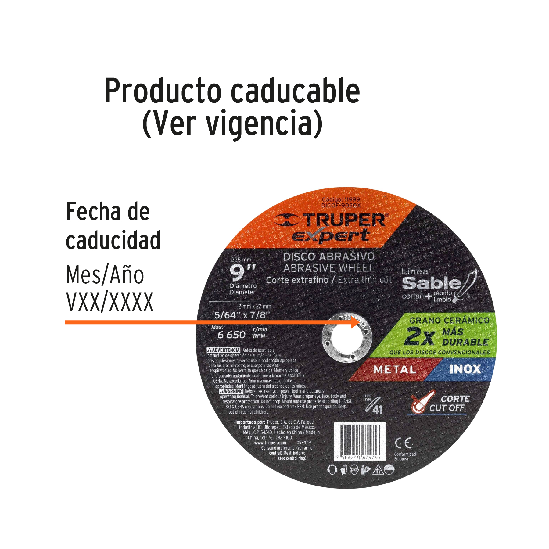 Disco abrasivo de corte preciso metal 9" x 2 mm, EXPERT TRUPER