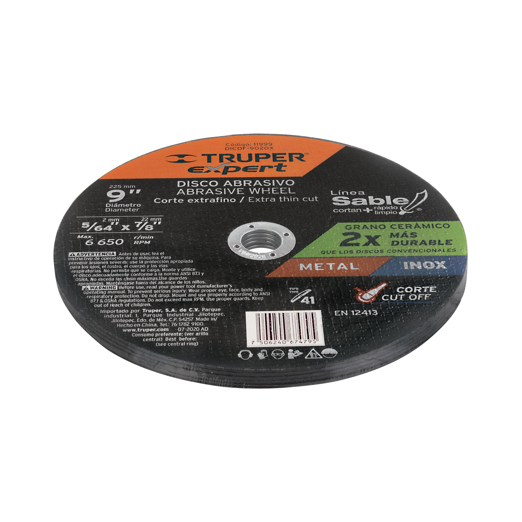 Disco abrasivo de corte preciso metal 9" x 2 mm, EXPERT TRUPER