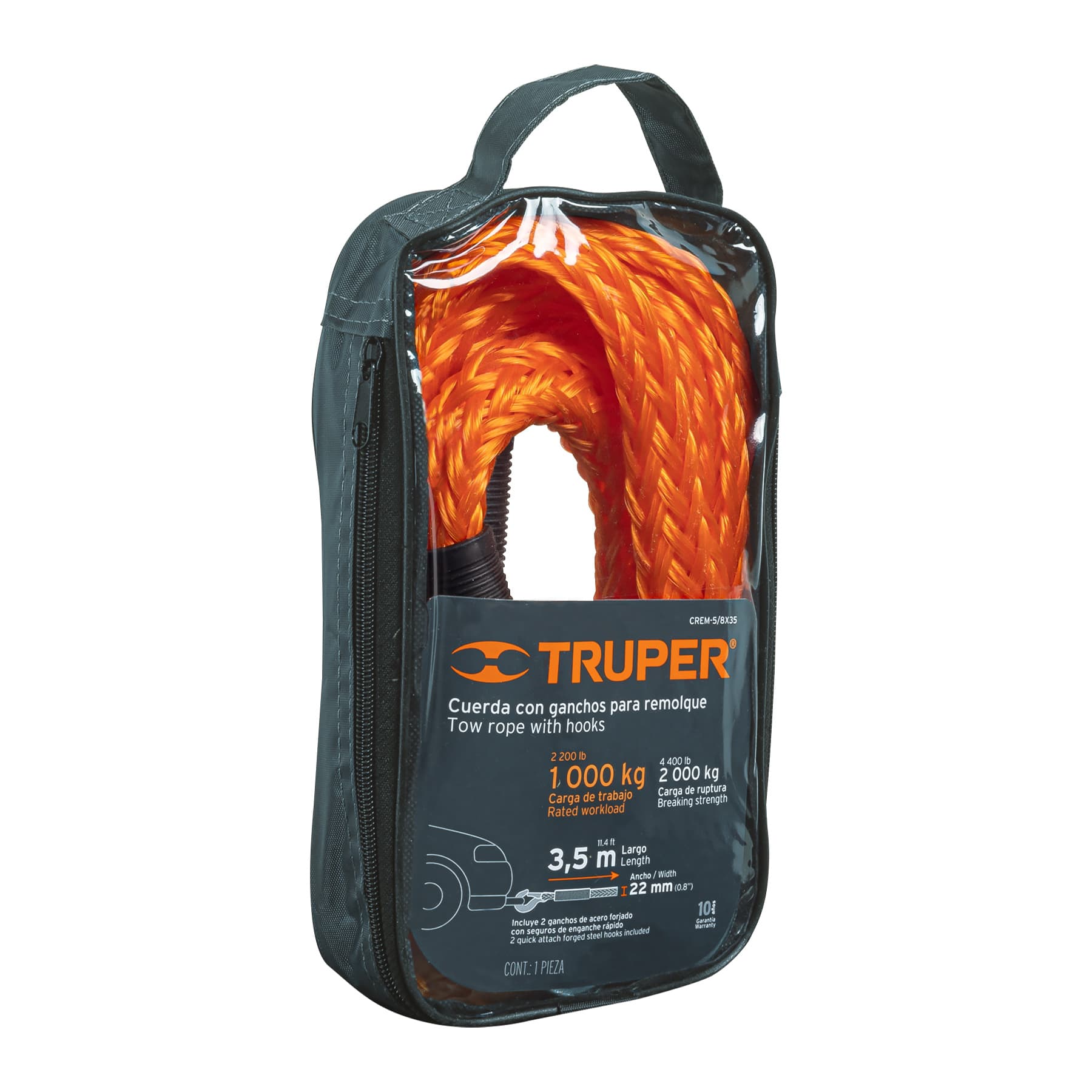 Cuerda con ganchos para remolque, 22 mm x 3.5 m, TRUPER TRUPER