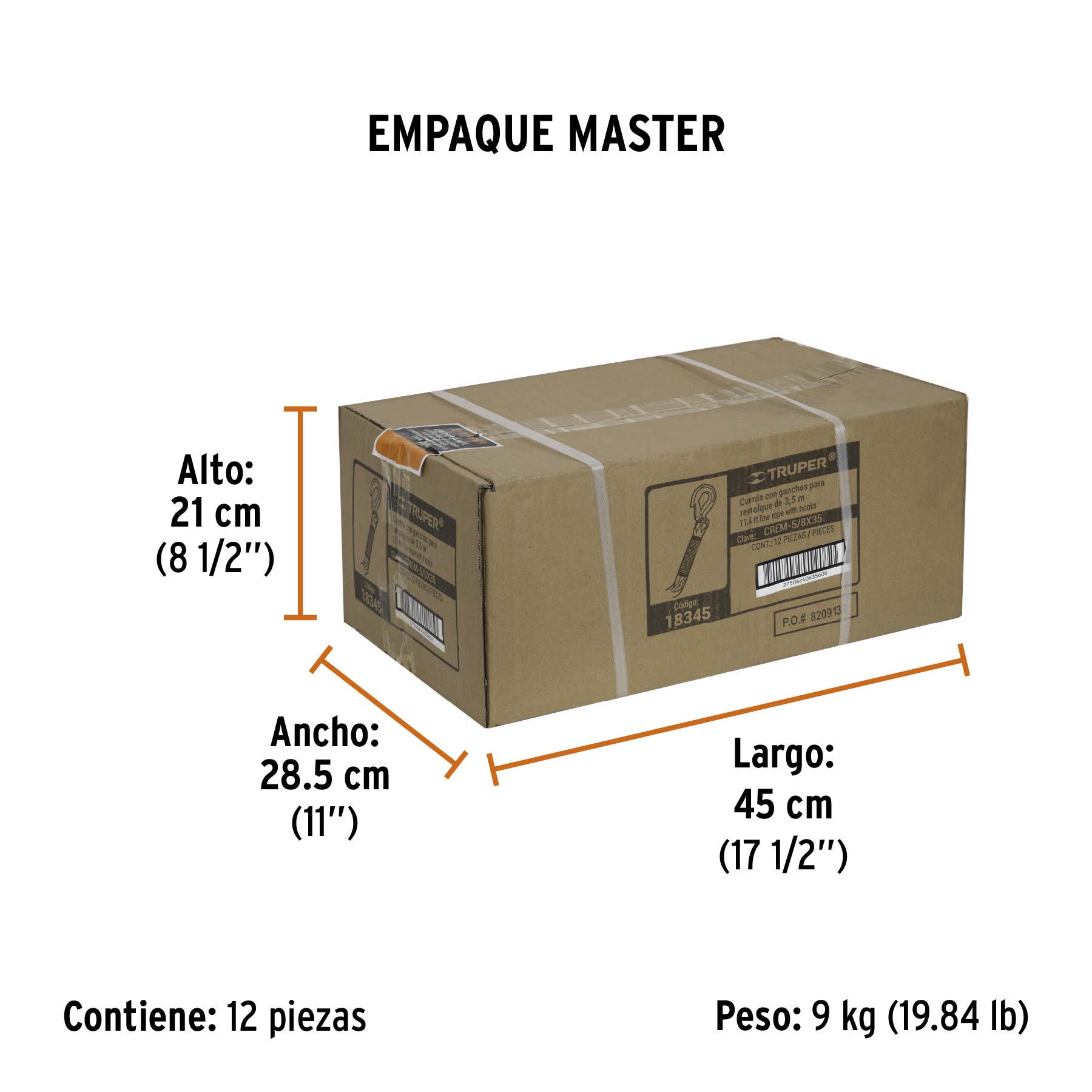Cuerda con ganchos para remolque, 22 mm x 3.5 m, TRUPER TRUPER