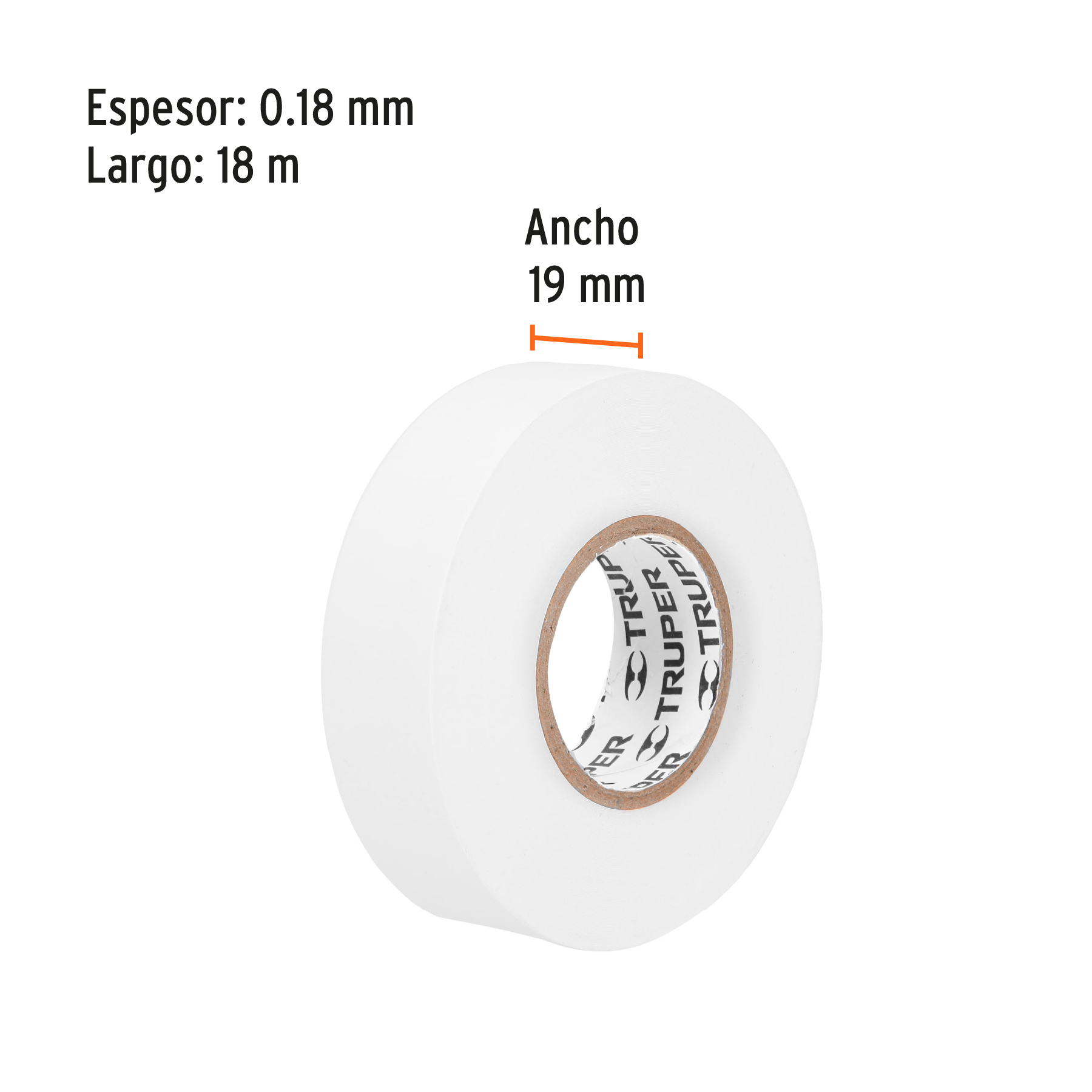 Cinta de aislar de 18 m x 19 mm, blanca, TRUPER TRUPER