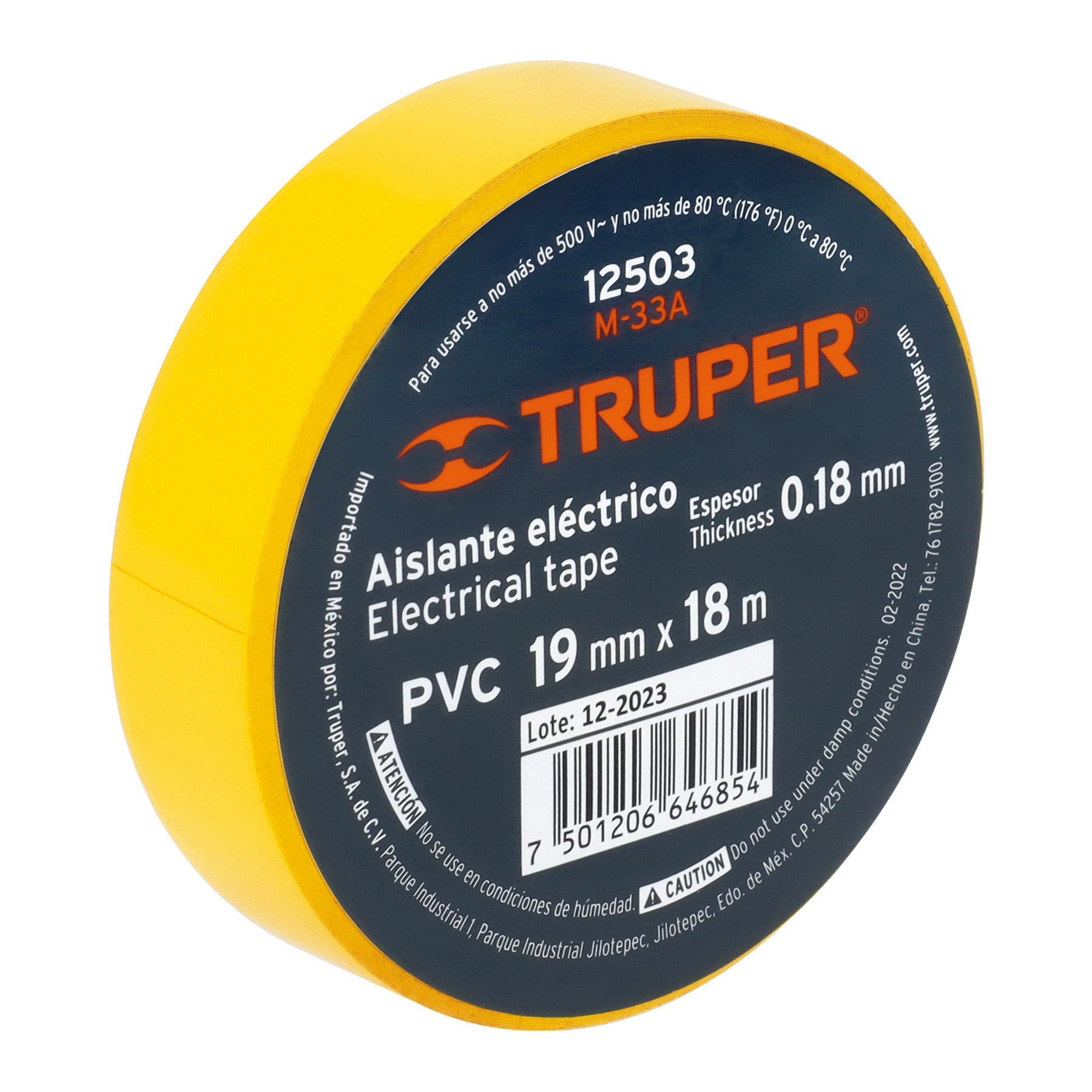 Cinta de aislar de 18 m x 19 mm, amarilla, TRUPER TRUPER
