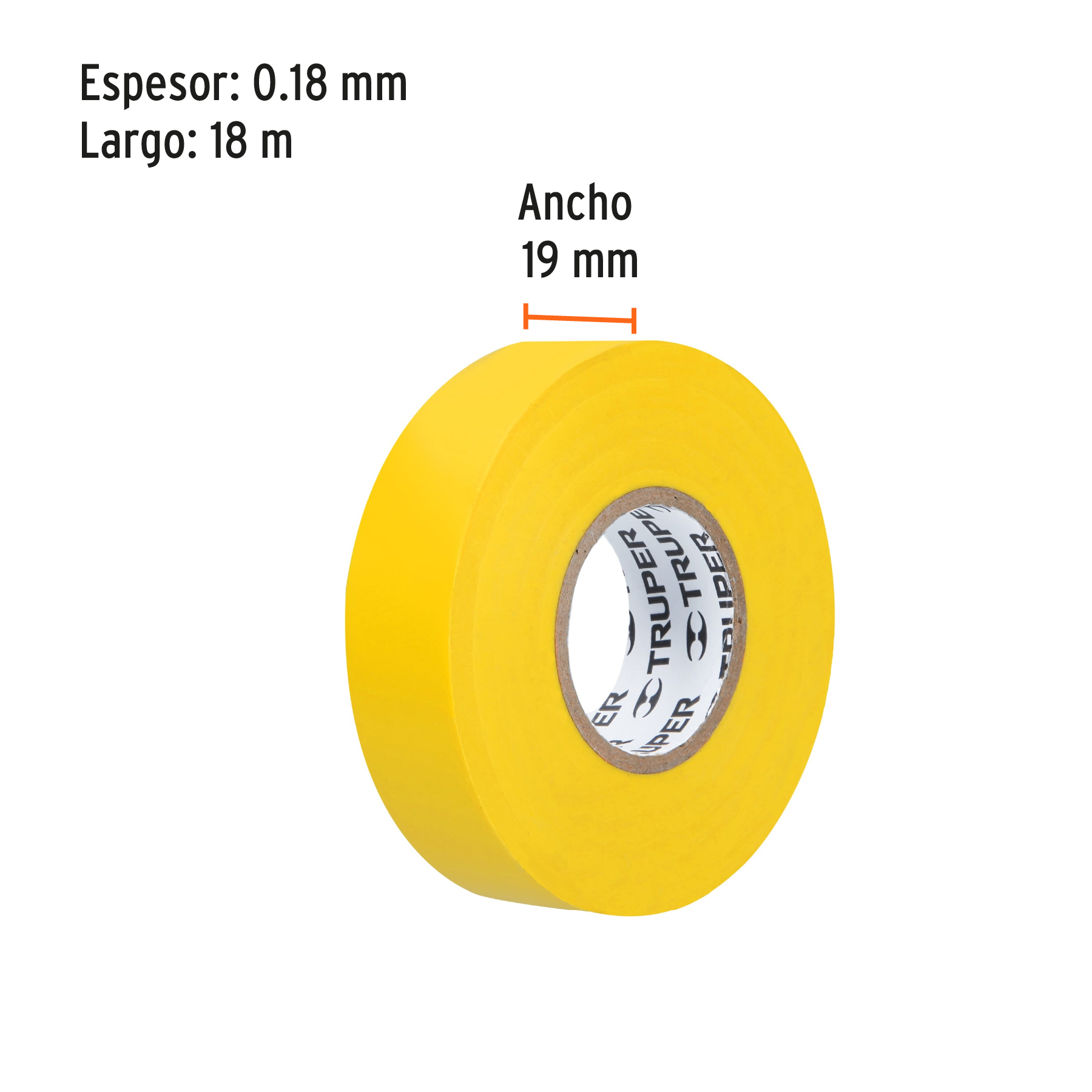 Cinta de aislar de 18 m x 19 mm, amarilla, TRUPER TRUPER