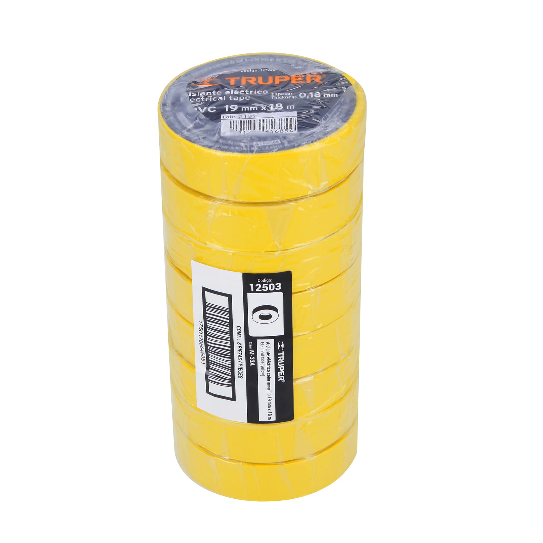 Cinta de aislar de 18 m x 19 mm, amarilla, TRUPER TRUPER