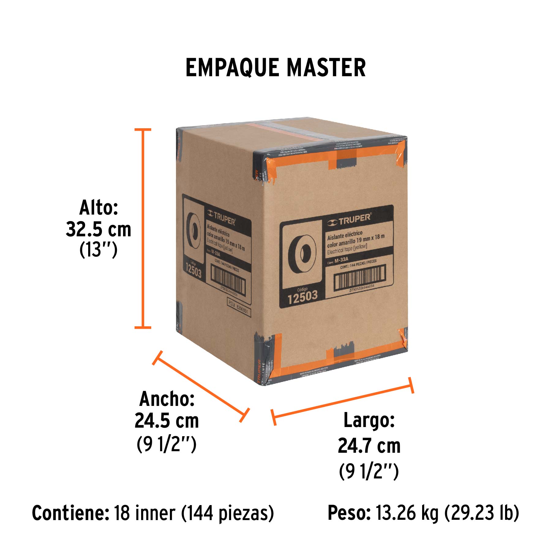 Cinta de aislar de 18 m x 19 mm, amarilla, TRUPER TRUPER