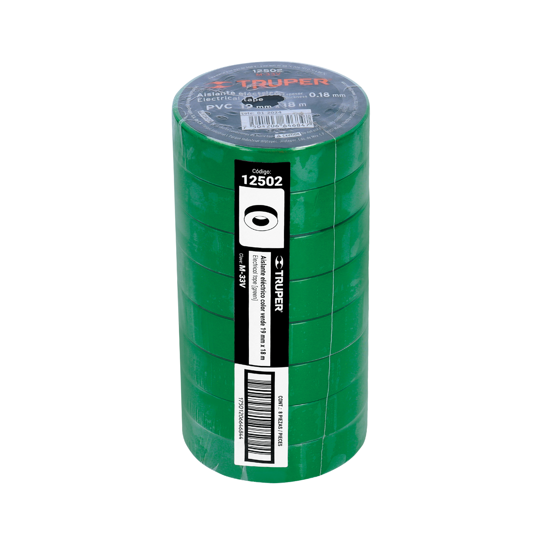 Cinta de aislar de 18 m x 19 mm, verde, TRUPER TRUPER