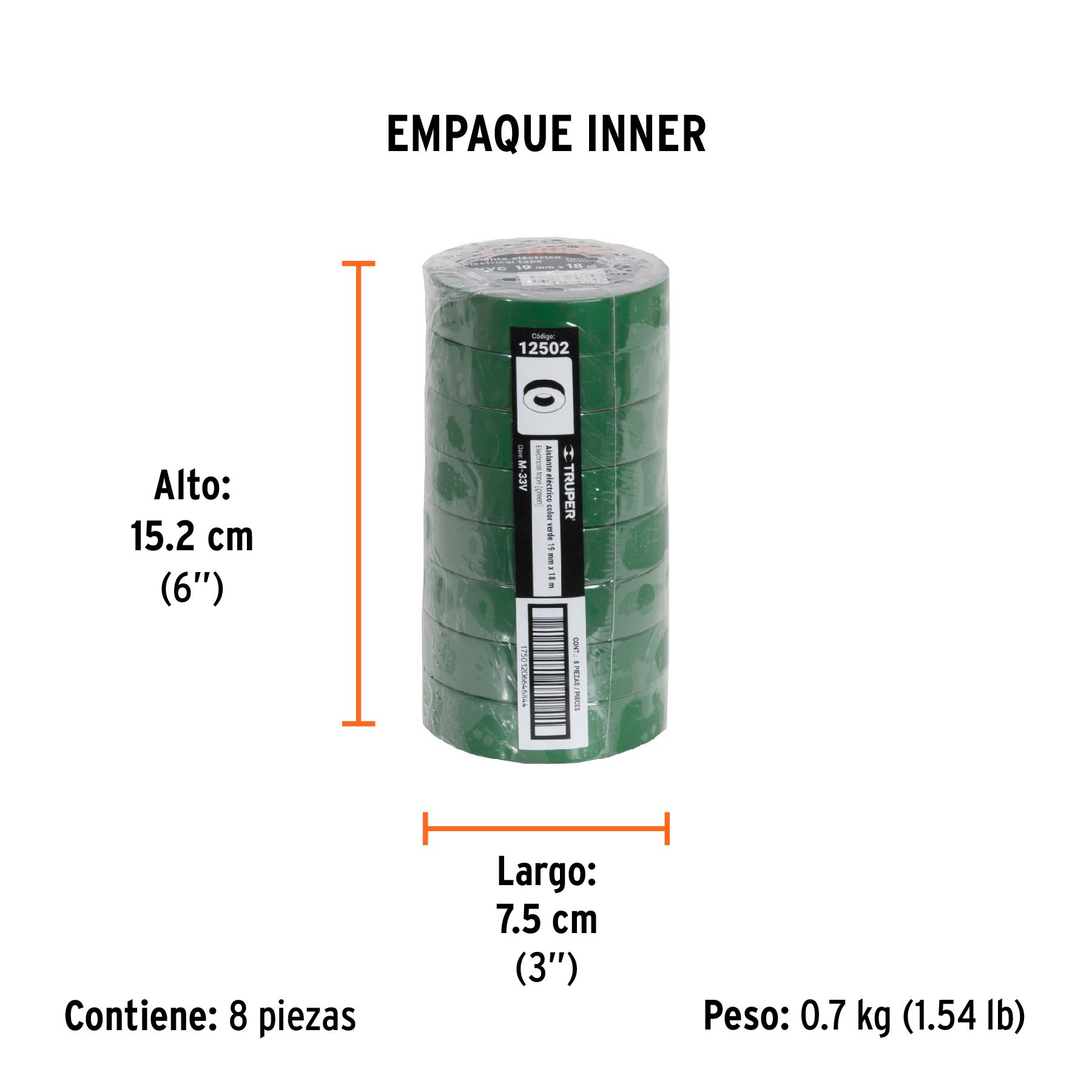 Cinta de aislar de 18 m x 19 mm, verde, TRUPER TRUPER