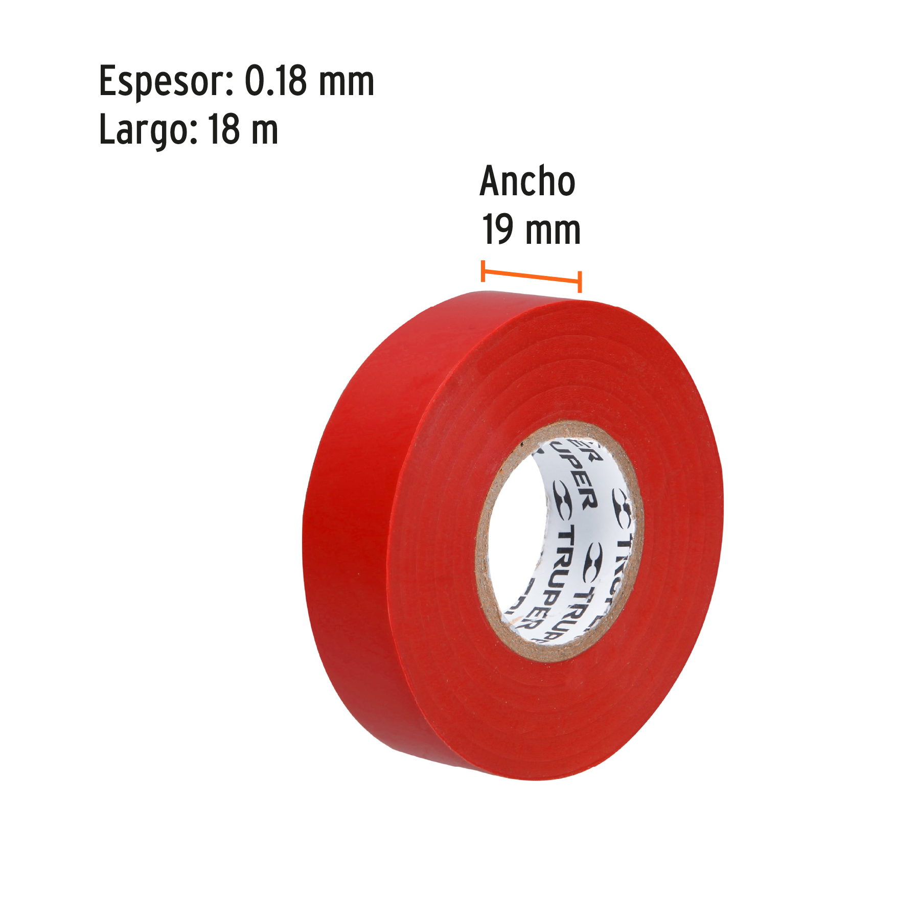 Cinta de aislar de 18 m x 19 mm, roja, TRUPER TRUPER