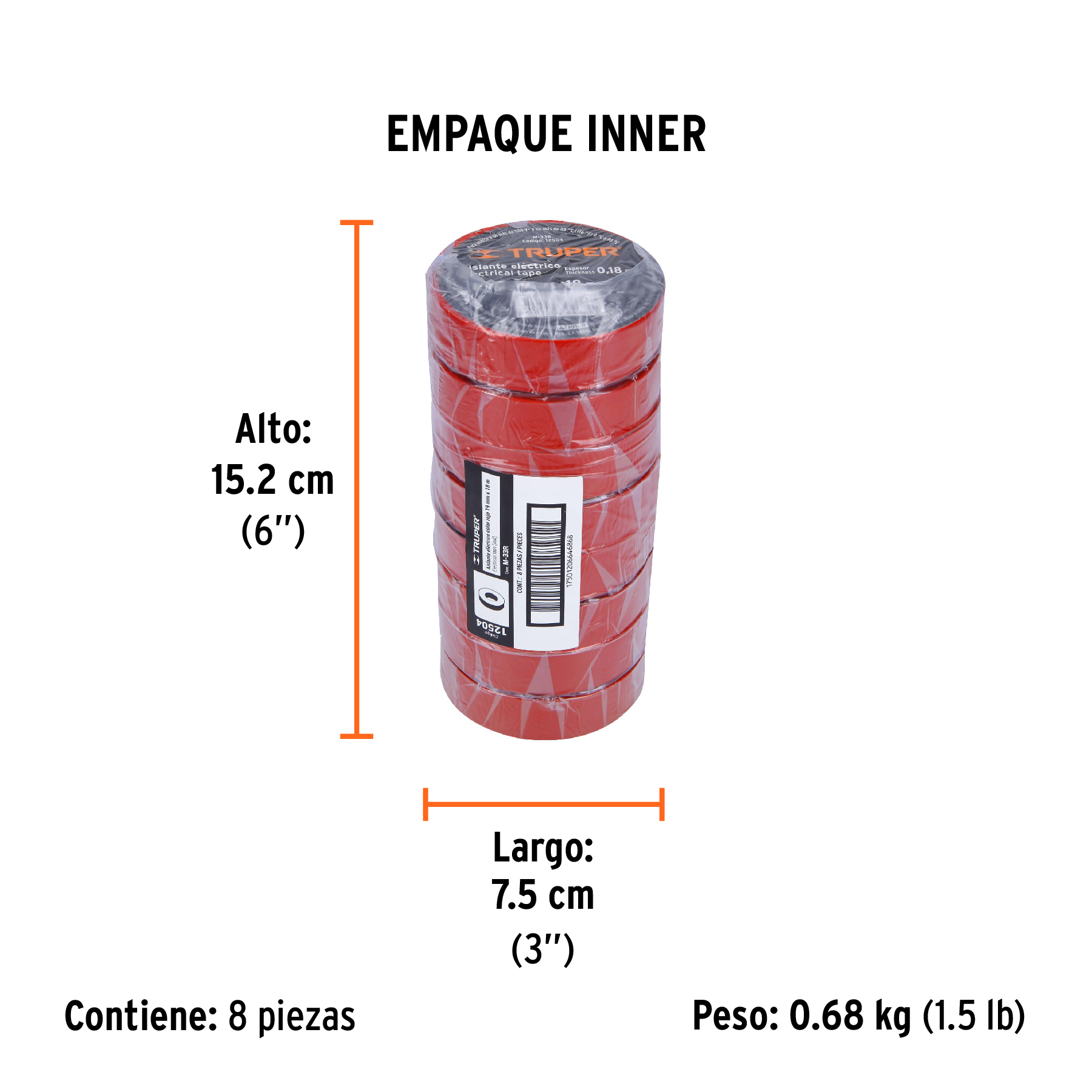Cinta de aislar de 18 m x 19 mm, roja, TRUPER TRUPER