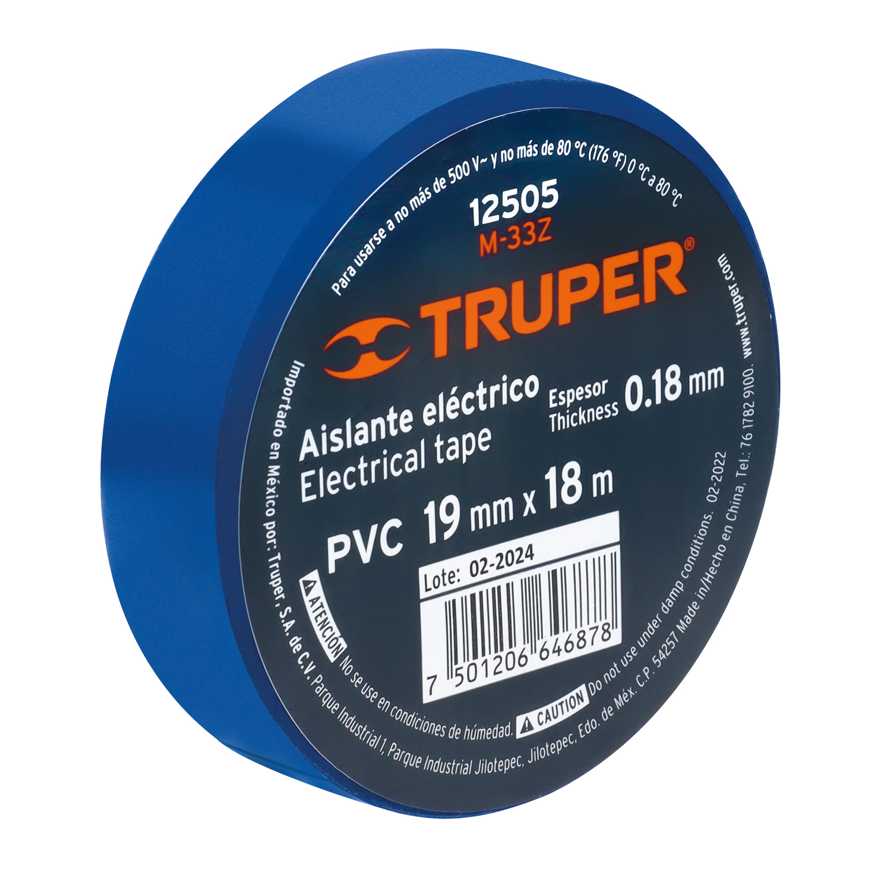 Cinta de aislar de 18 m x 19 mm, azul, TRUPER TRUPER