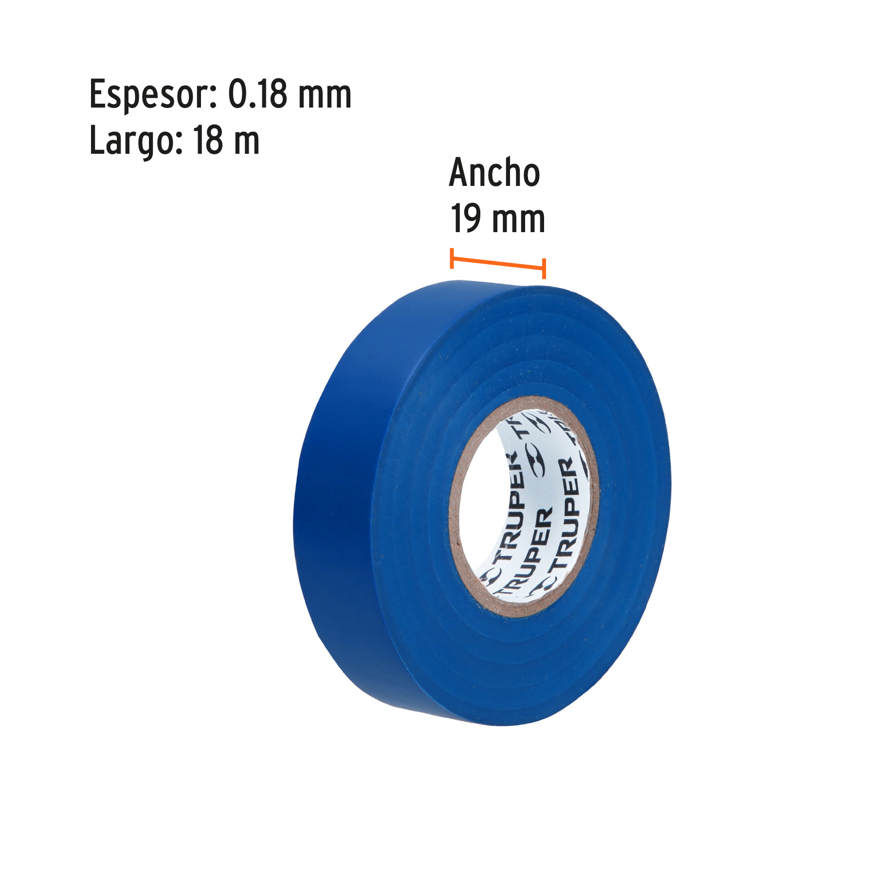 Cinta de aislar de 18 m x 19 mm, azul, TRUPER TRUPER