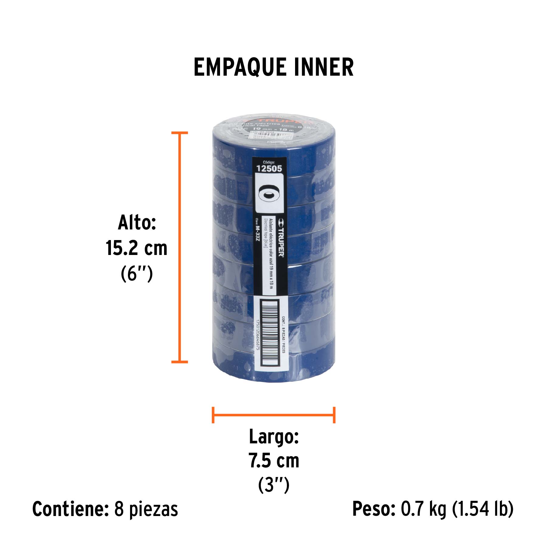 Cinta de aislar de 18 m x 19 mm, azul, TRUPER TRUPER