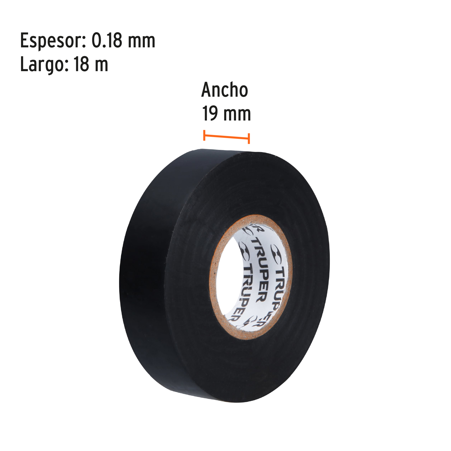 Cinta de aislar de 18 m x 19 mm, negra, TRUPER TRUPER