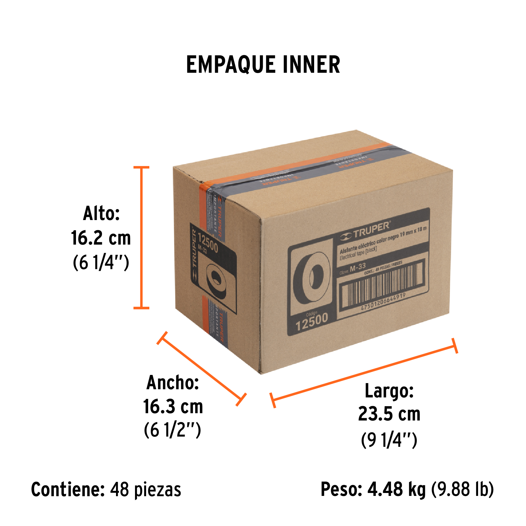 Cinta de aislar de 18 m x 19 mm, negra, TRUPER TRUPER