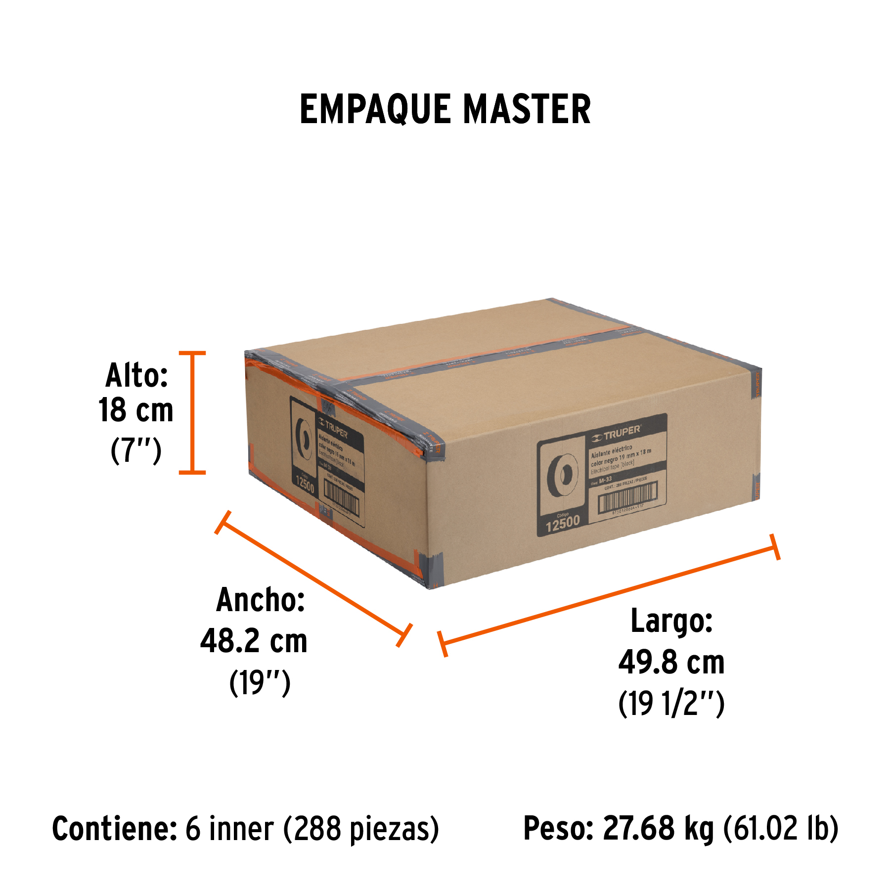 Cinta de aislar de 18 m x 19 mm, negra, TRUPER TRUPER
