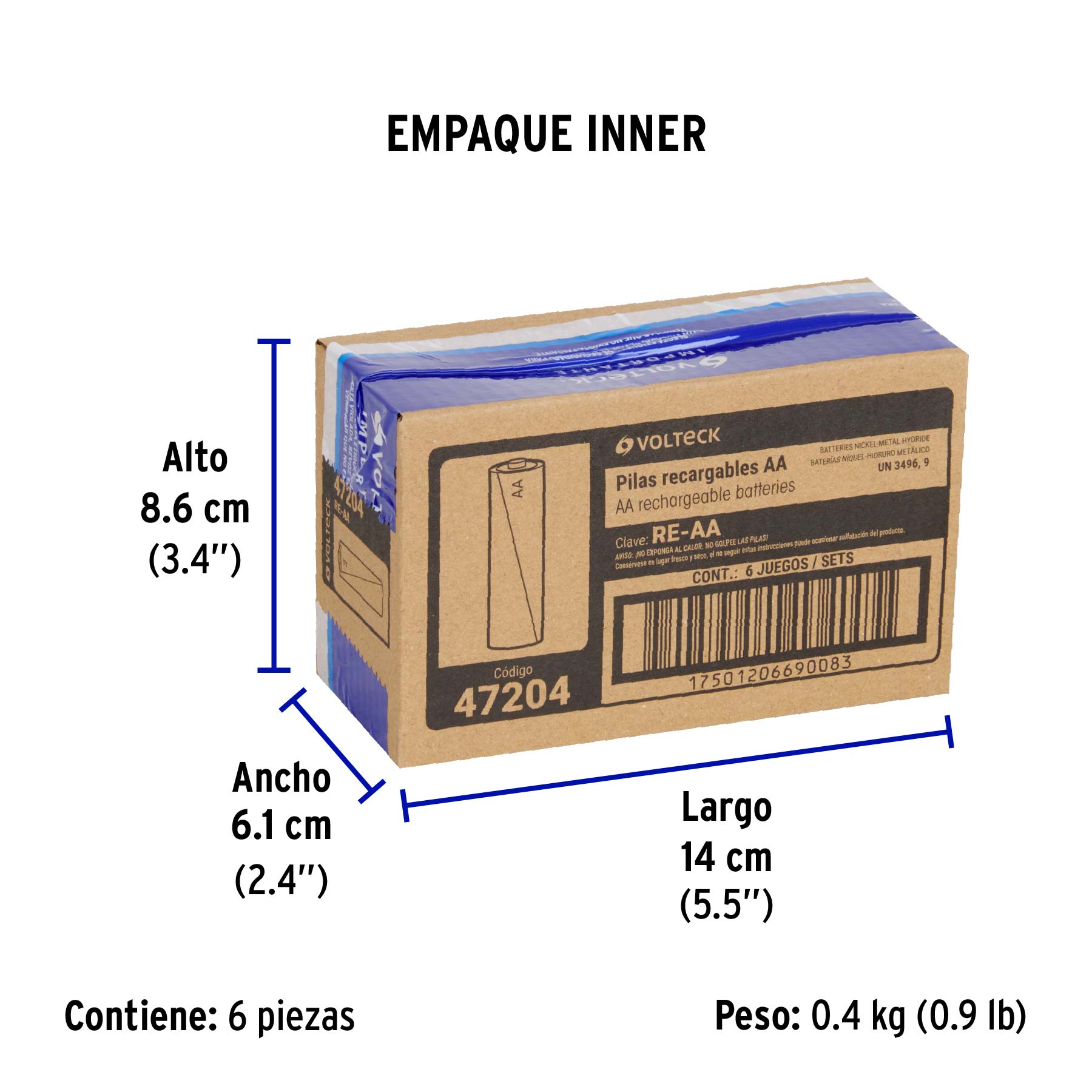 Blíster con 2 pilas recargables AA larga duración, 2500 mAh TRUPER