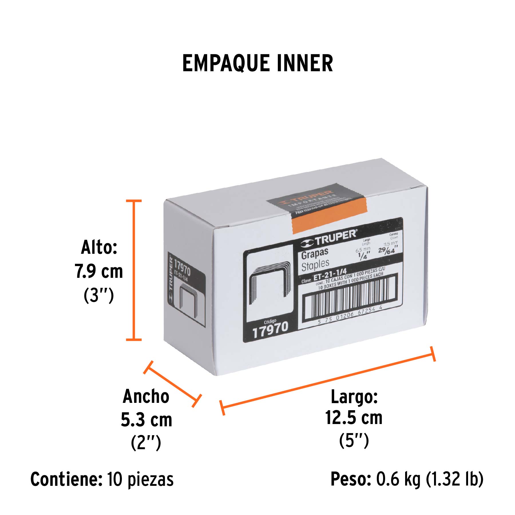 1000 grapas 1/4" corona 11.2 mm, para ET-21 y ET-19, TRUPER TRUPER