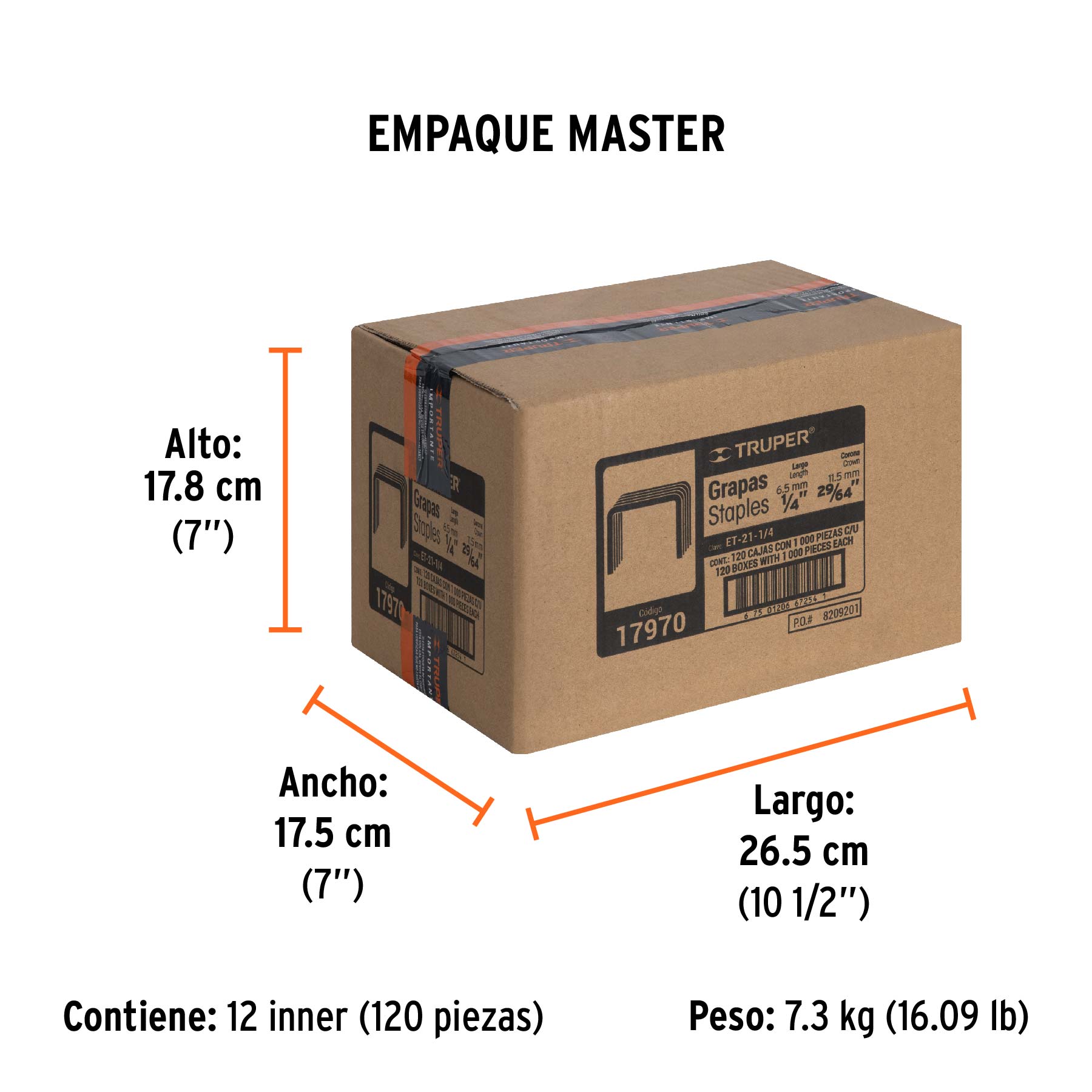 1000 grapas 1/4" corona 11.2 mm, para ET-21 y ET-19, TRUPER TRUPER