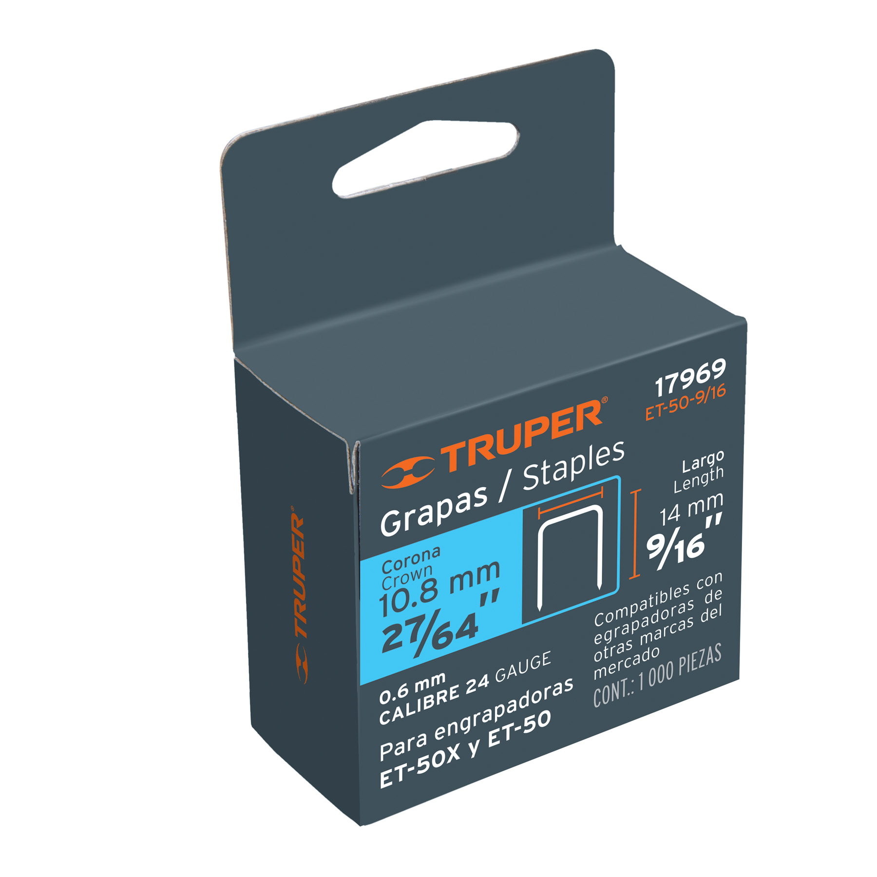 1000 grapas 9/16" corona 10.6 mm, para ET-50X y ET-50,TRUPER TRUPER