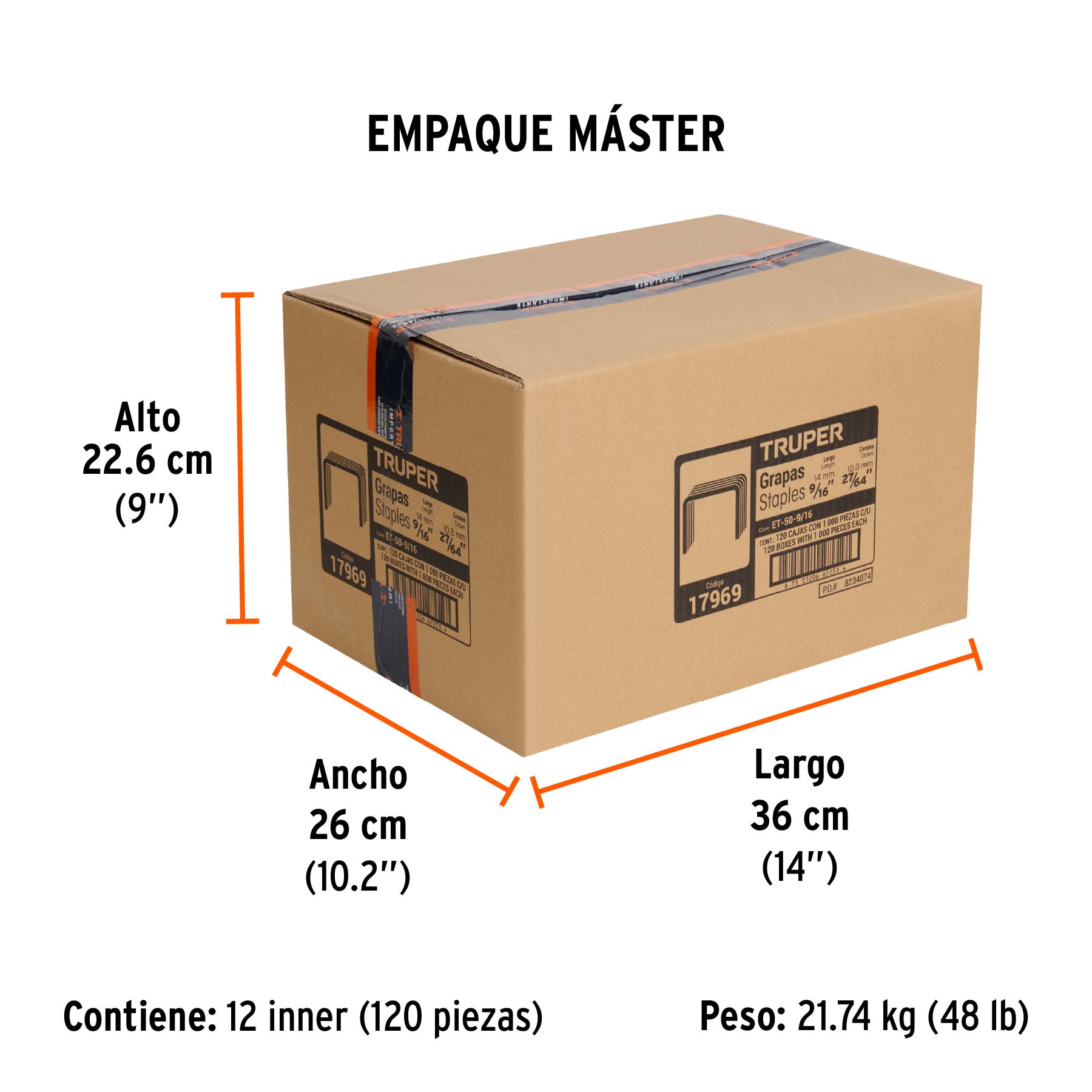 1000 grapas 9/16" corona 10.6 mm, para ET-50X y ET-50,TRUPER TRUPER
