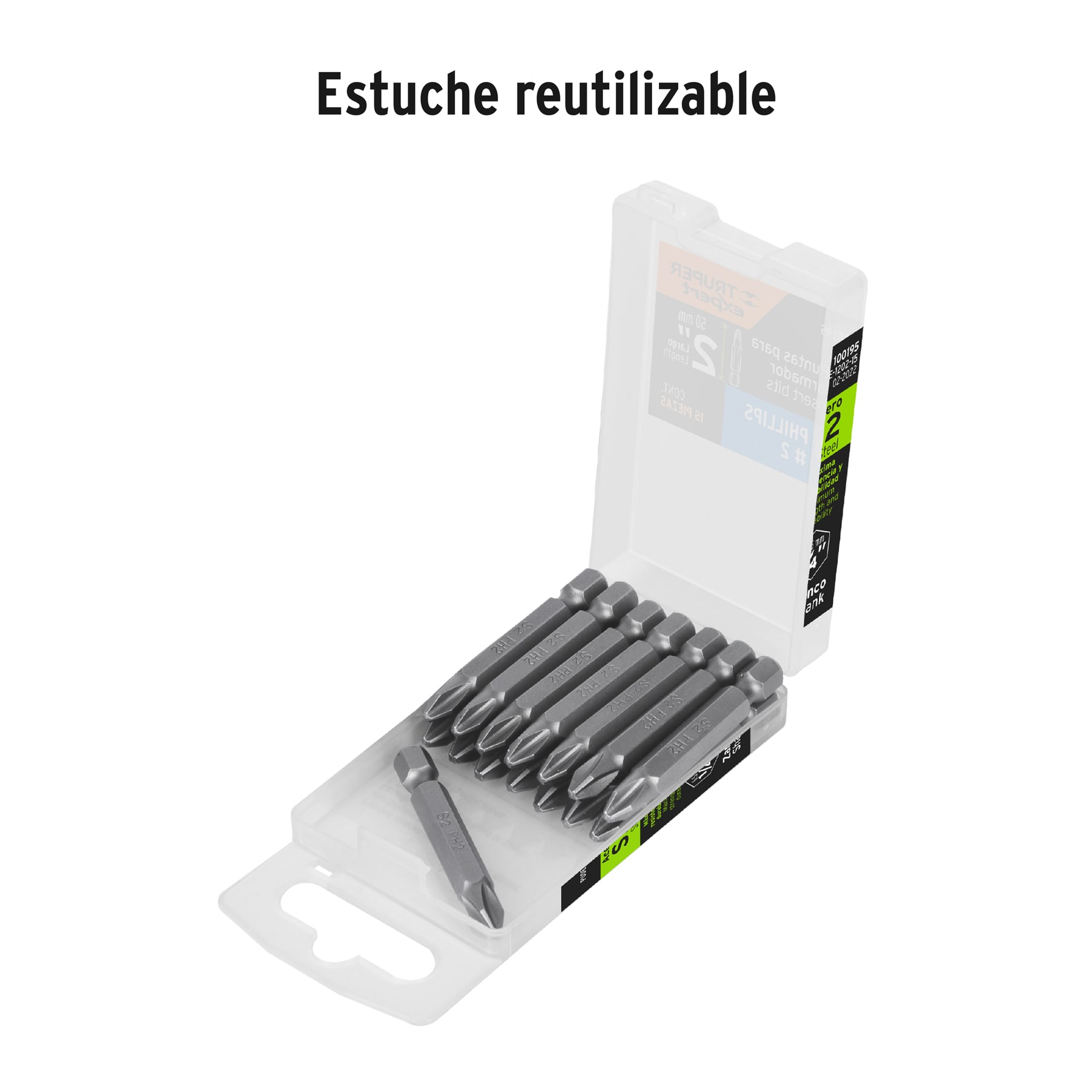 Estuche con 15 puntas de cruz PH2 largo 2", TRUPER EXPERT TRUPER