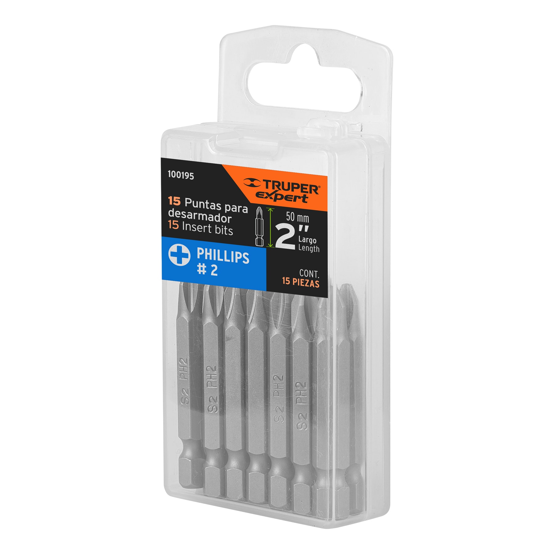 Estuche con 15 puntas de cruz PH2 largo 2", TRUPER EXPERT TRUPER