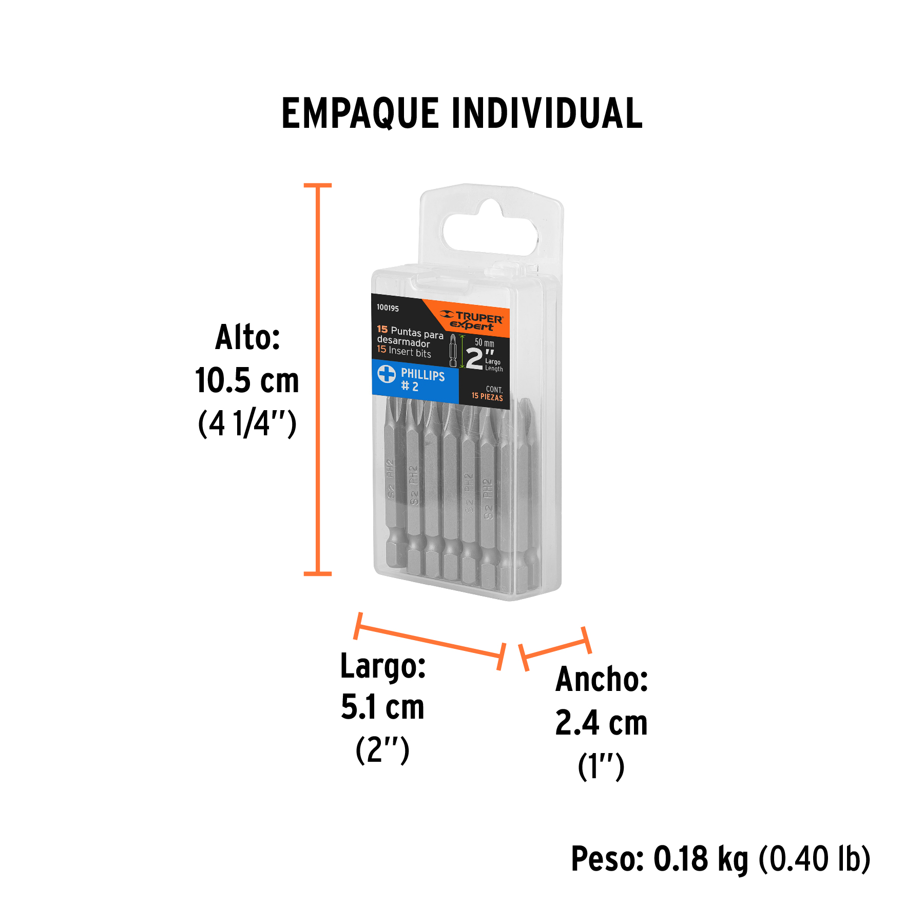 Estuche con 15 puntas de cruz PH2 largo 2", TRUPER EXPERT TRUPER