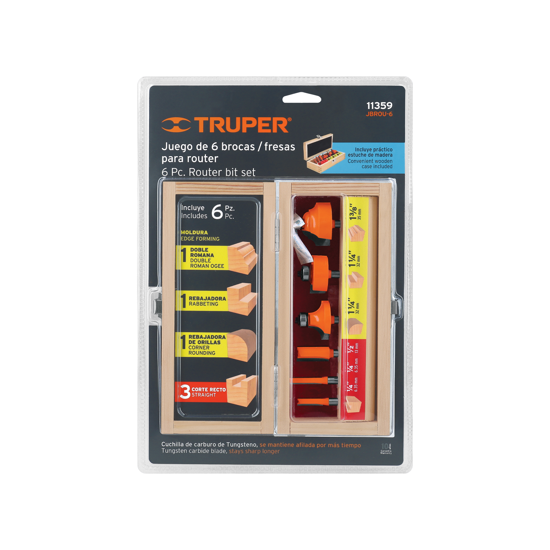 Juego de 6 brocas para router, TRUPER TRUPER