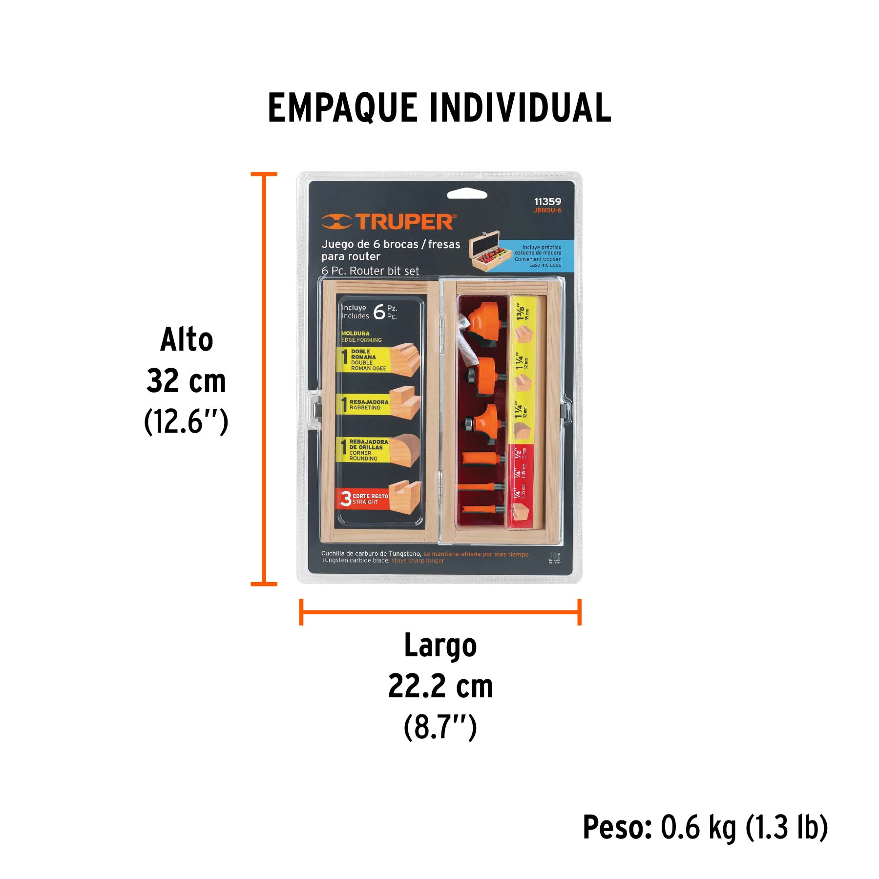 Juego de 6 brocas para router, TRUPER TRUPER