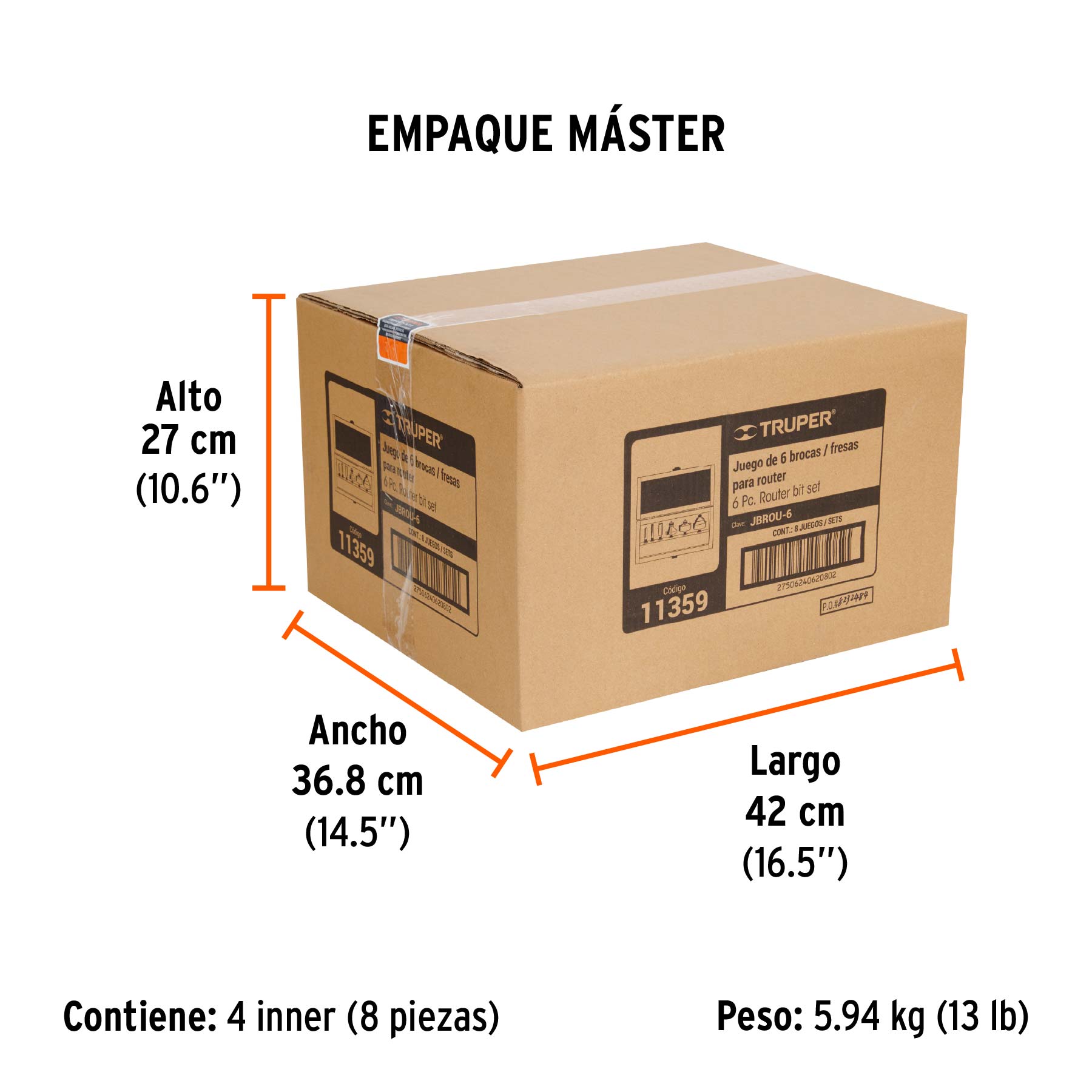 Juego de 6 brocas para router, TRUPER TRUPER