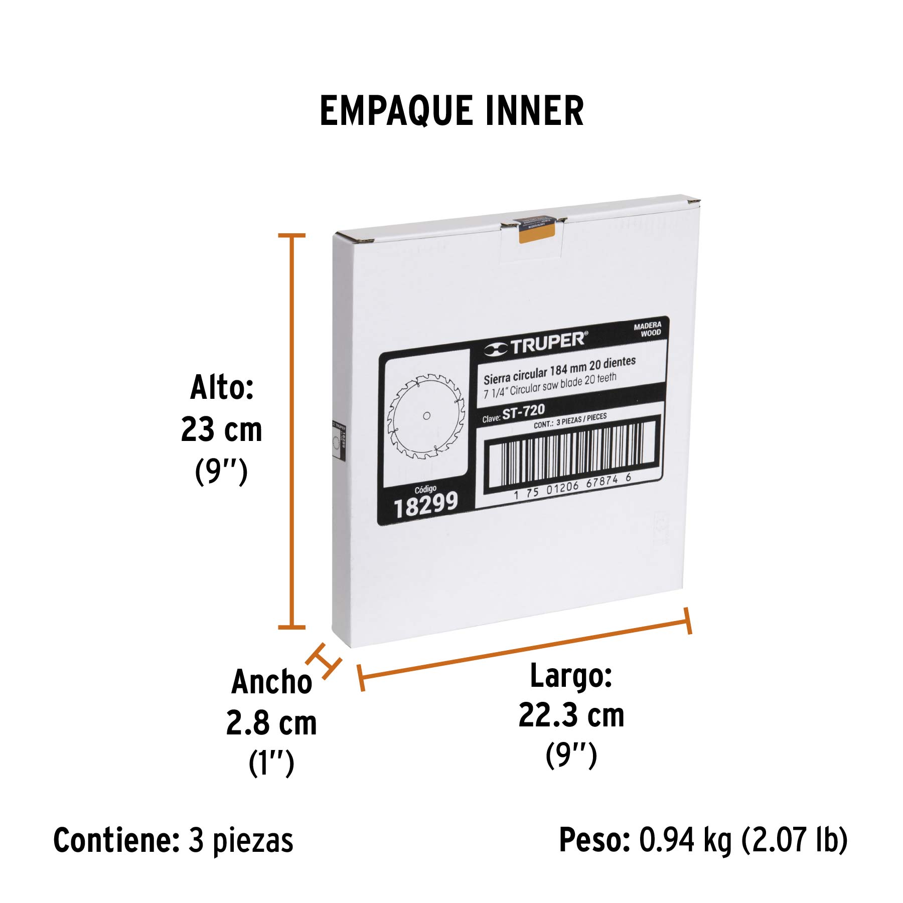 Disco sierra 7- 1/4" para madera, 20 dientes centro 5/8" TRUPER