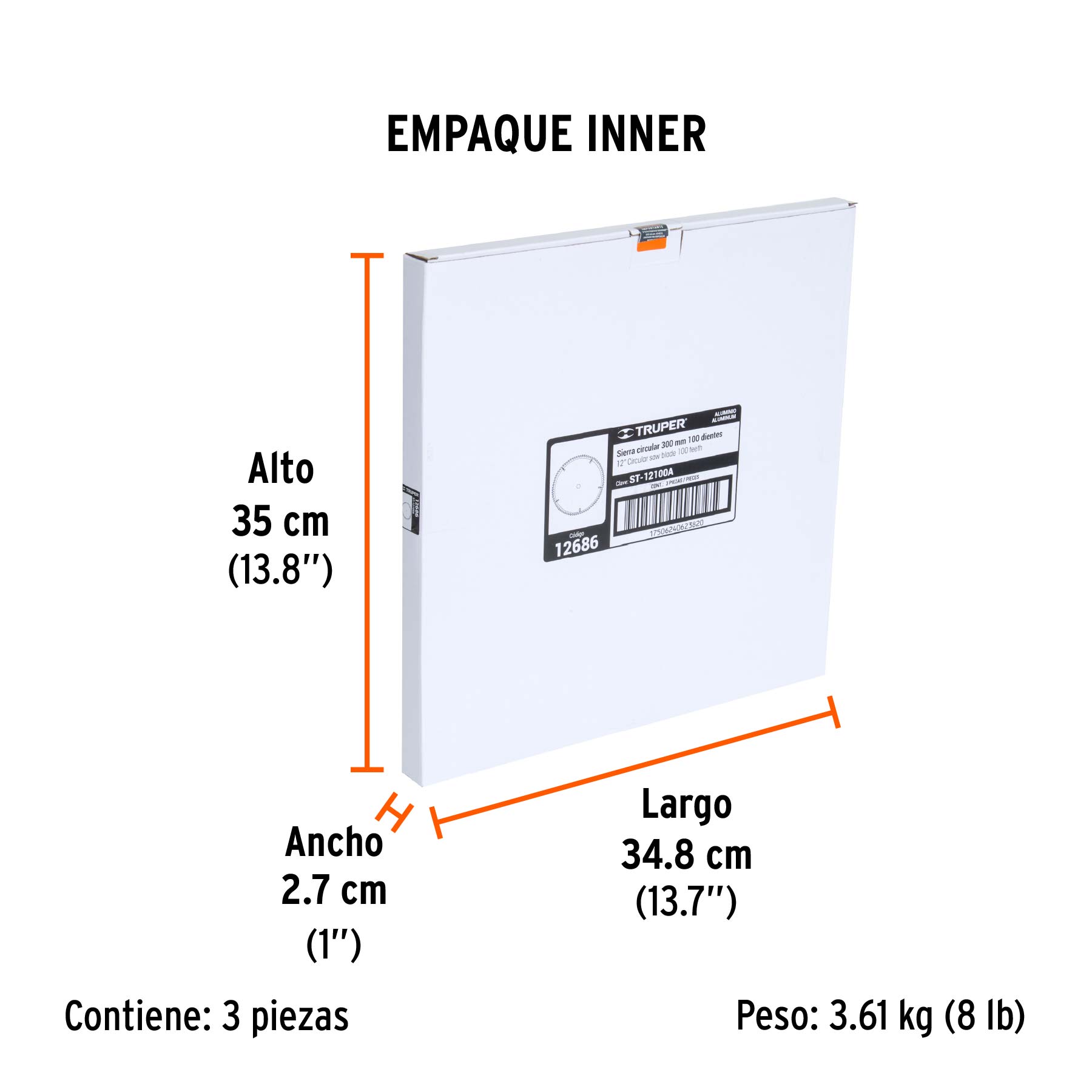 Disco sierra 12" para aluminio, 100 dientes centro 1" TRUPER