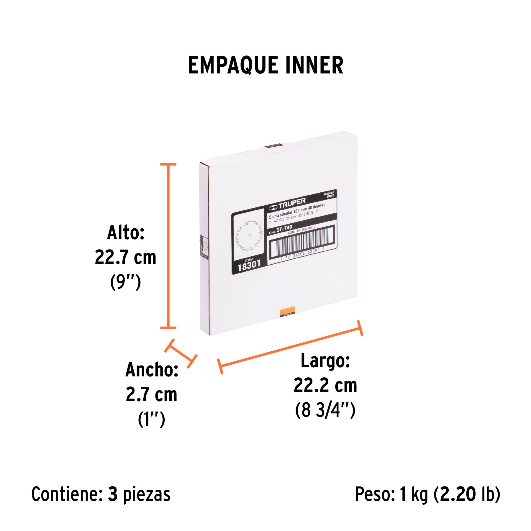 Disco sierra 7- 1/4" para madera, 40 dientes centro 5/8" TRUPER