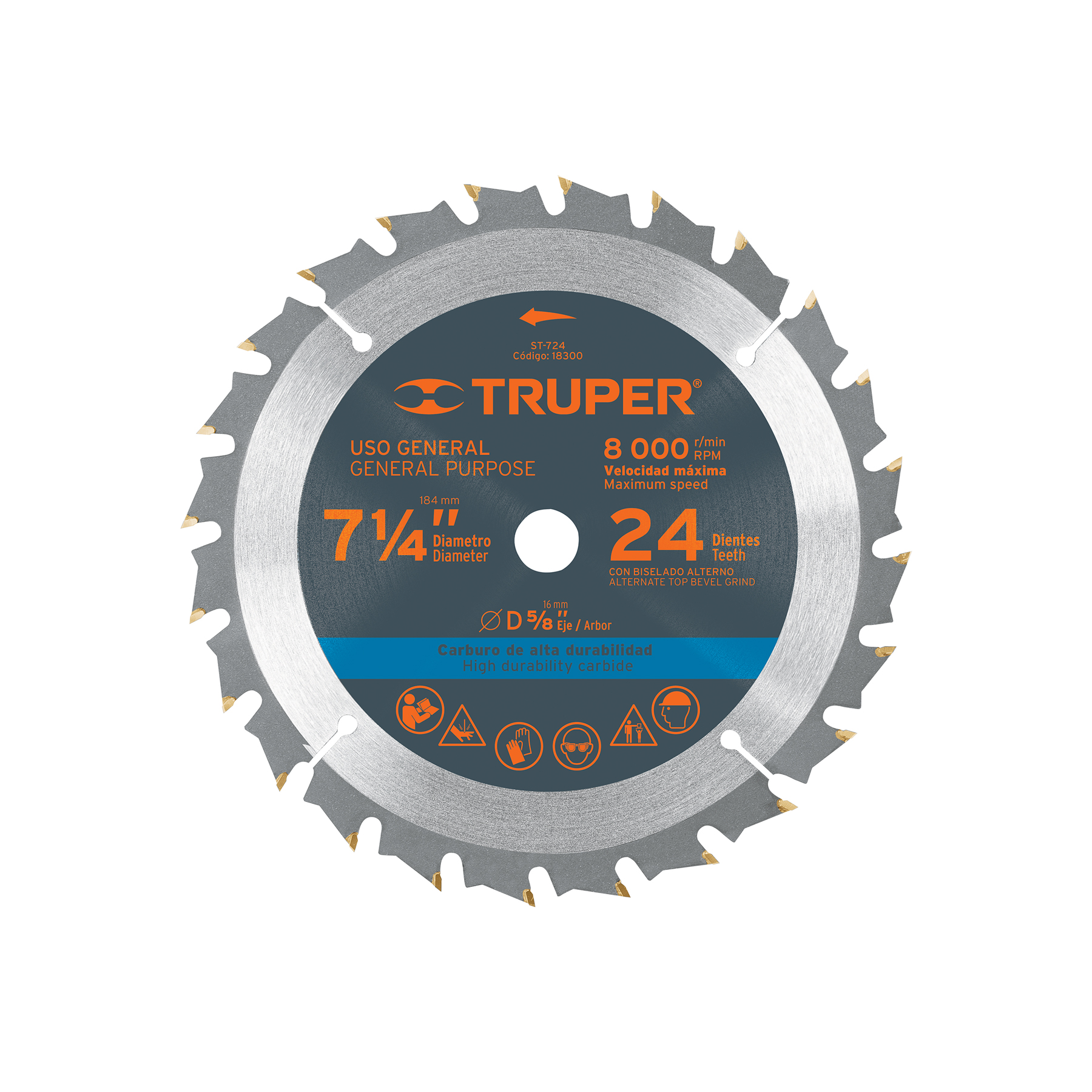 Disco sierra 7- 1/4" para madera, 24 dientes centro 5/8" TRUPER